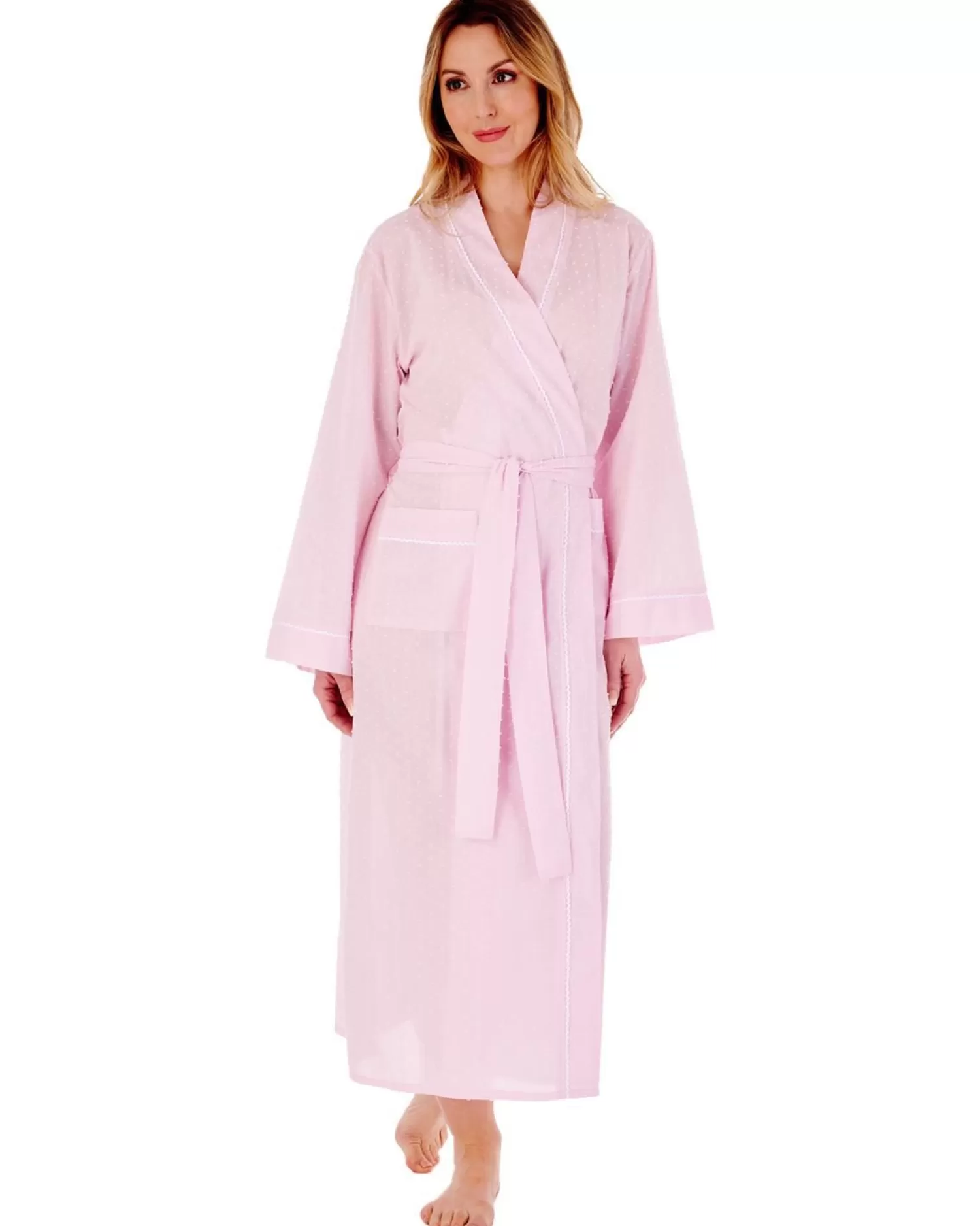 Slenderella Dressing Gowns | Dobby Dot 50" Kimono Robe - Pink