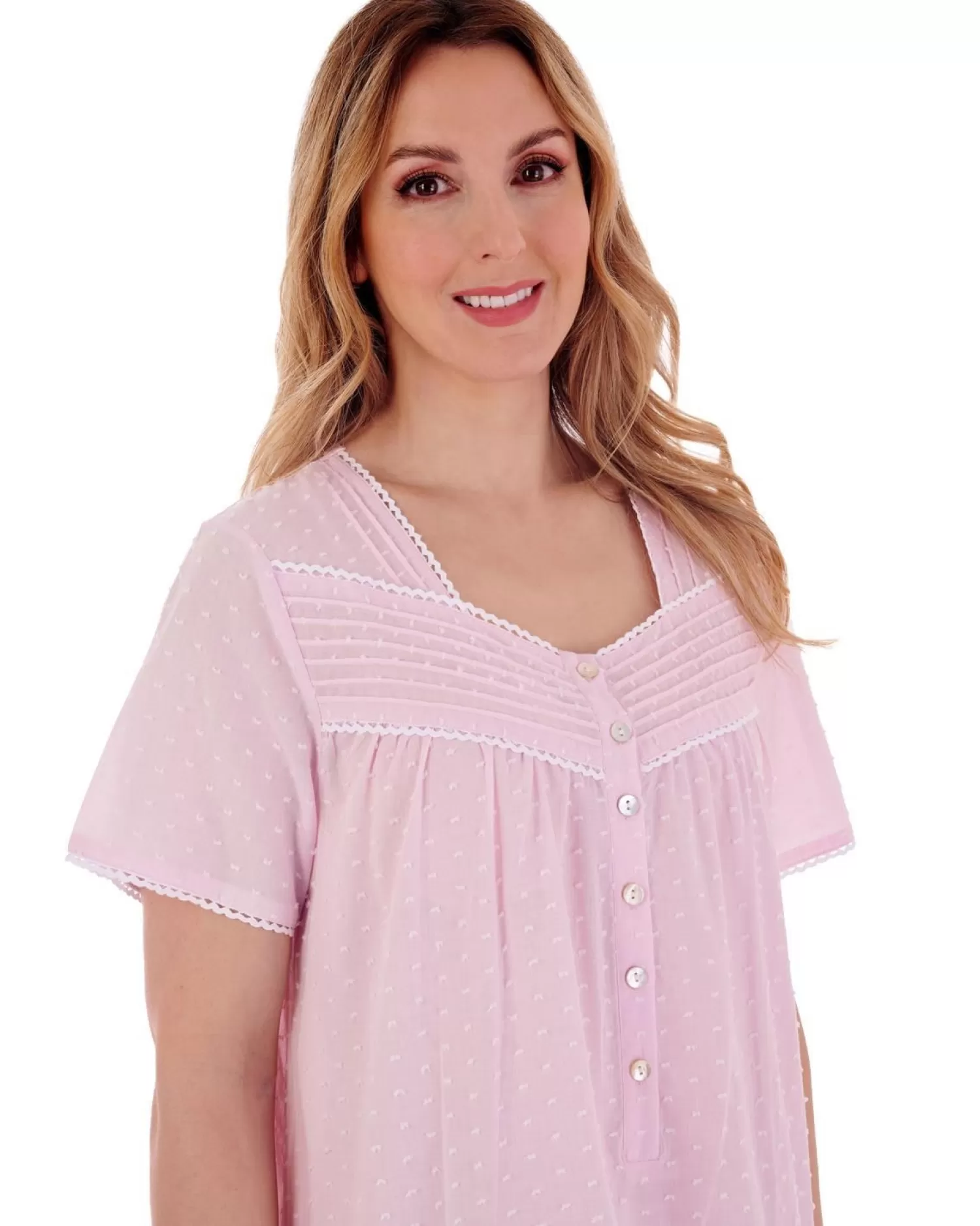 Slenderella Nighties | Dobby Dot Short Sleeve Nightdress - Pink