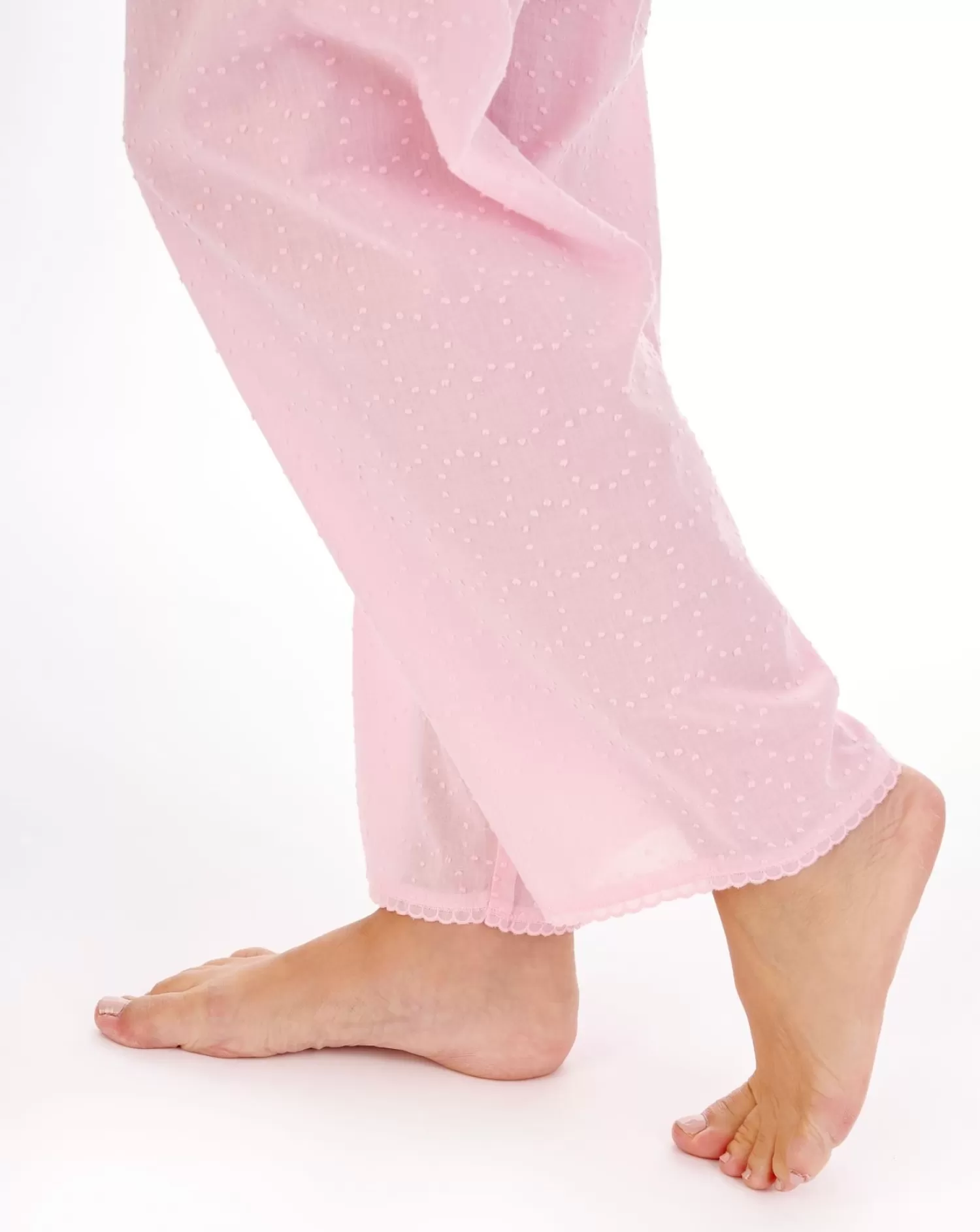 Slenderella Pyjamas | Dobby Dot Tailored 100% Cotton Pyjamas - Pink