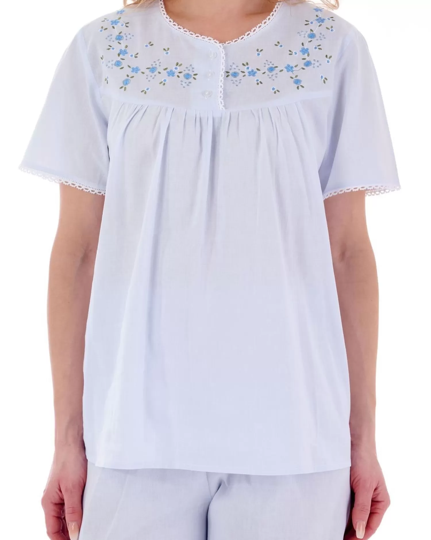 Slenderella Pyjamas | Embroidered Yoke Pyjamas - Blue