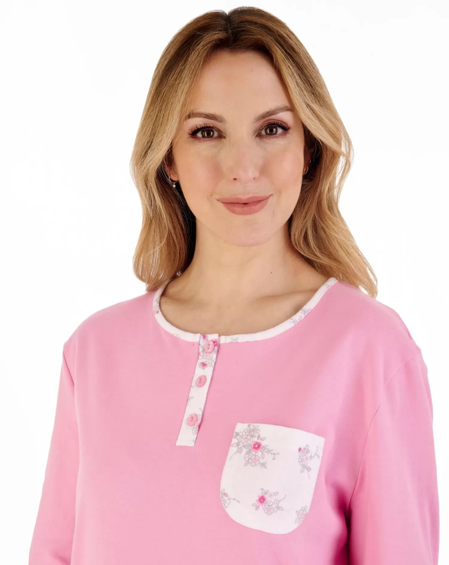 Slenderella Pyjamas | Flannel & Interlock Long Pyjamas - Pink