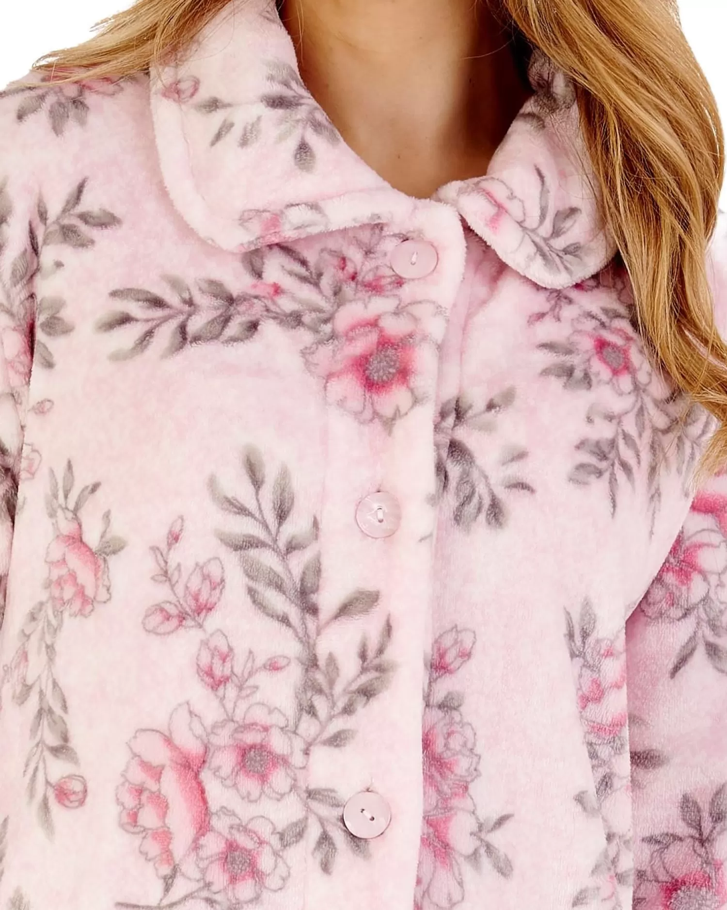 Slenderella Dressing Gowns | Floral Button Dressing Gown - Pink