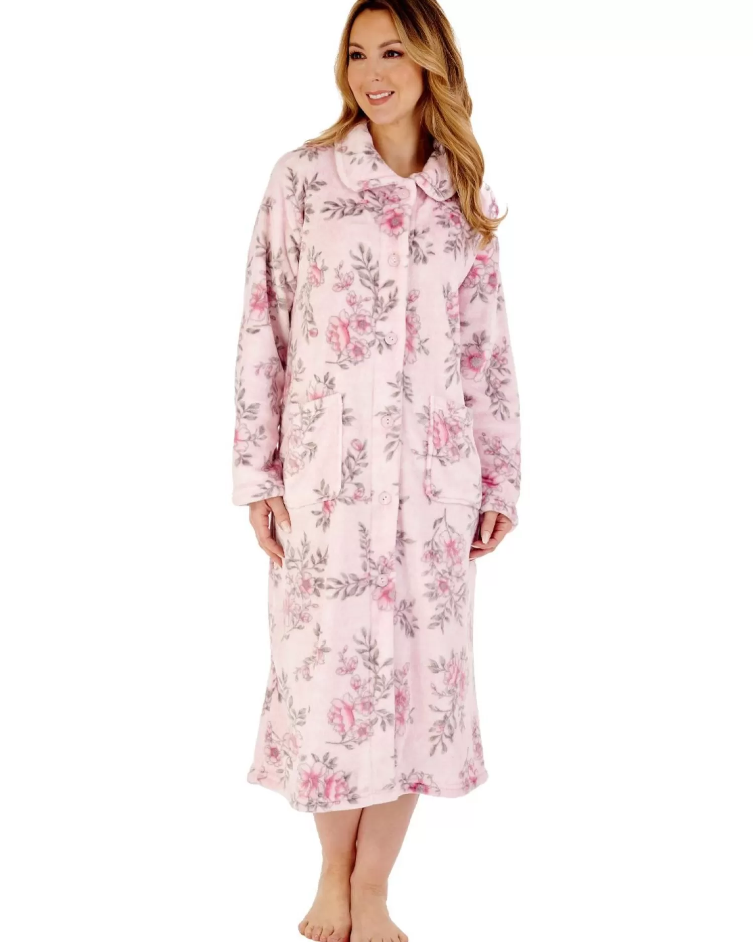 Slenderella Dressing Gowns | Floral Button Dressing Gown - Pink