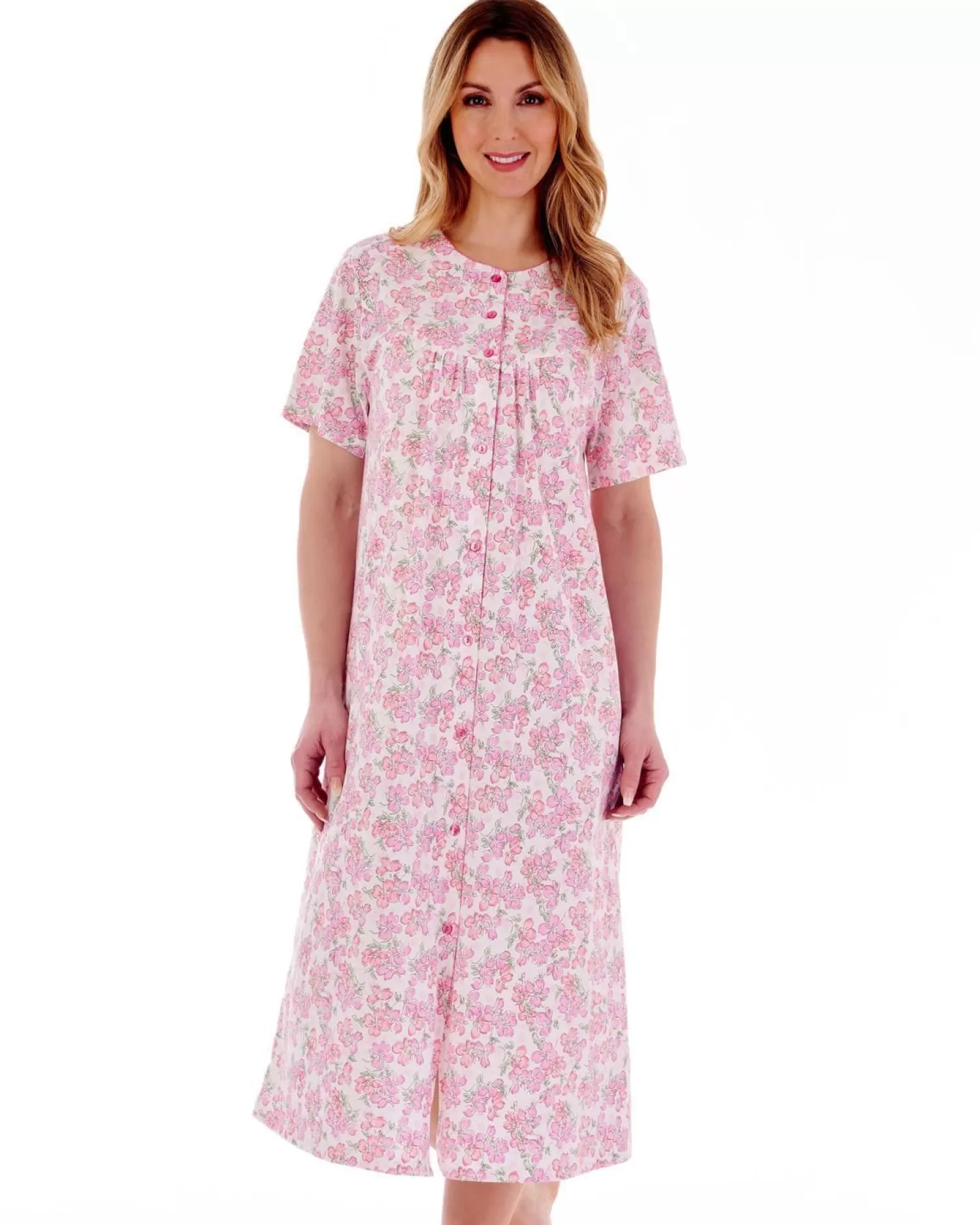 Slenderella Nighties | Floral Button Through Nightie - Pink