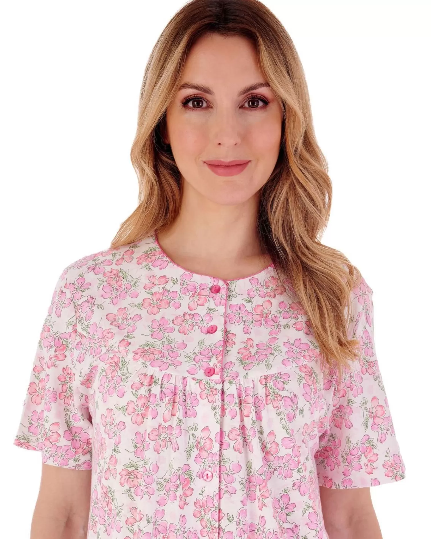 Slenderella Nighties | Floral Button Through Nightie - Pink