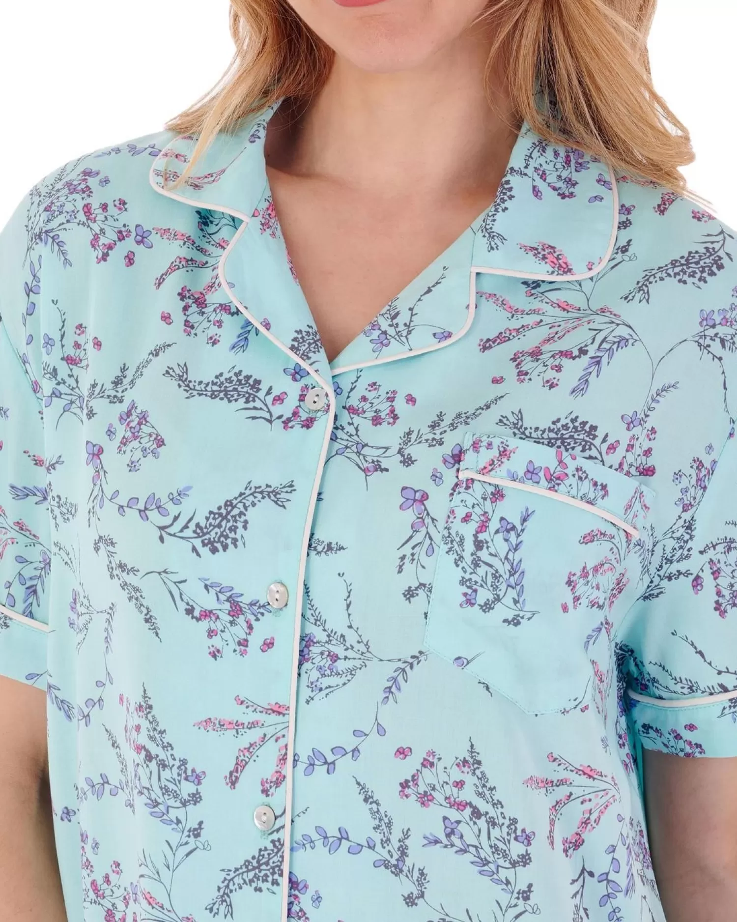 Slenderella Nighties | Floral Button Through Nightshirt - Aqua