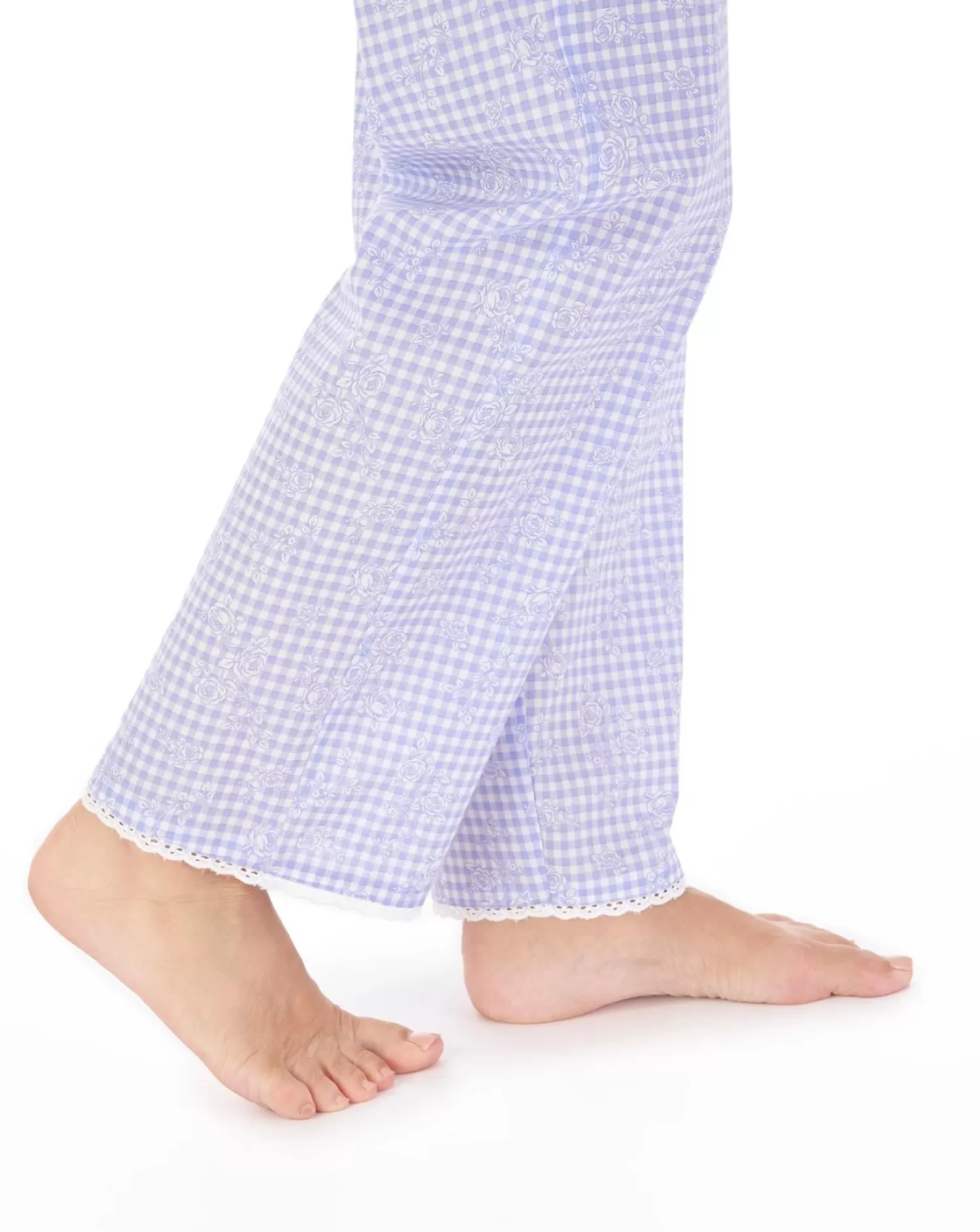 Slenderella Pyjamas | Floral Gingham Button Pyjamas - Blue