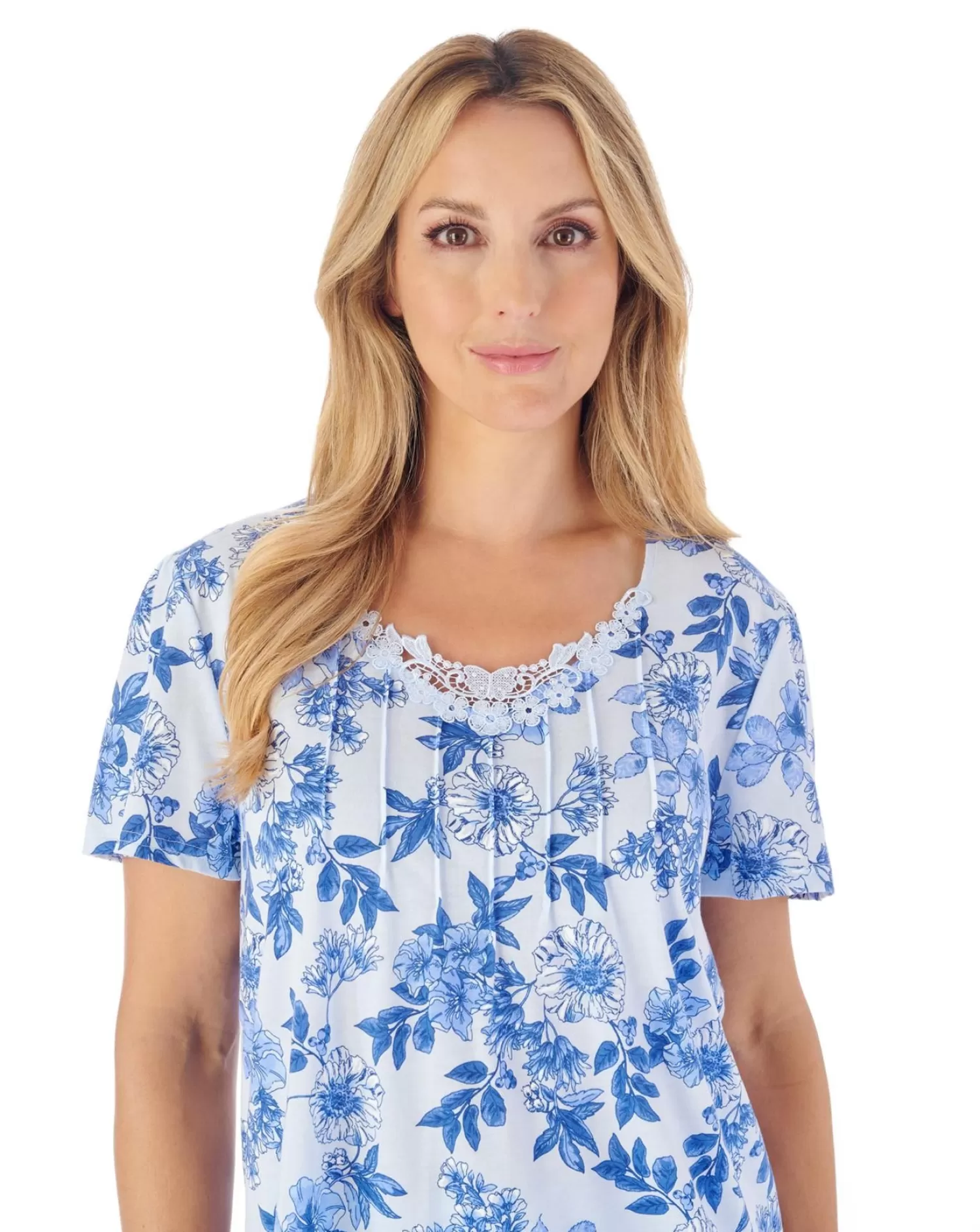 Slenderella Pyjamas | Floral Jersey Pyjamas - Blue