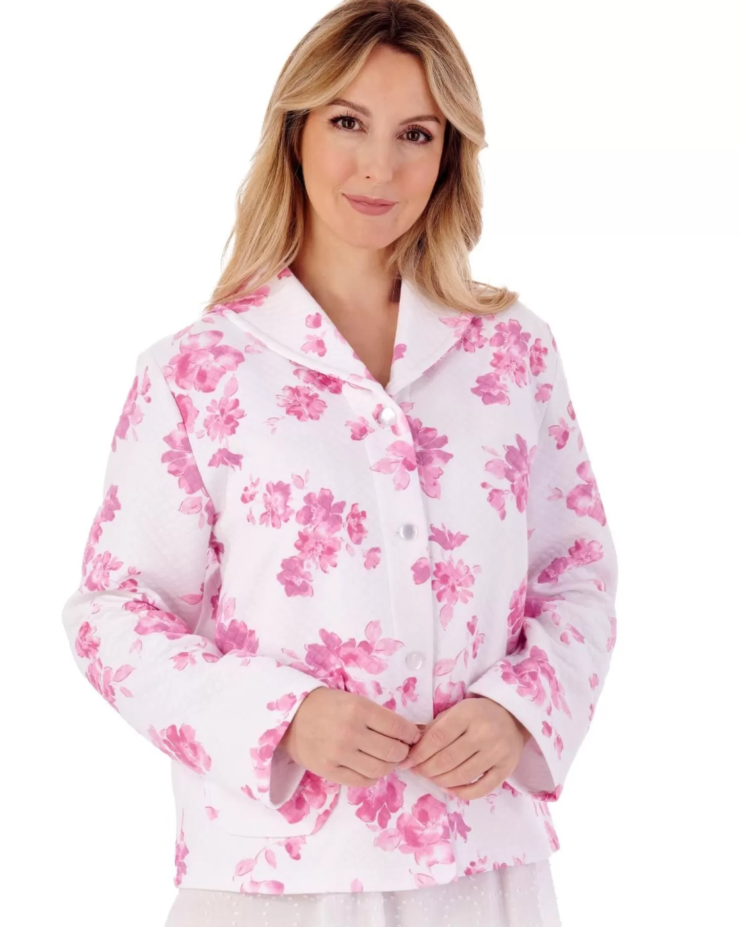 Slenderella Dressing Gowns | Floral Mock Quilt Bed Jacket - Pink