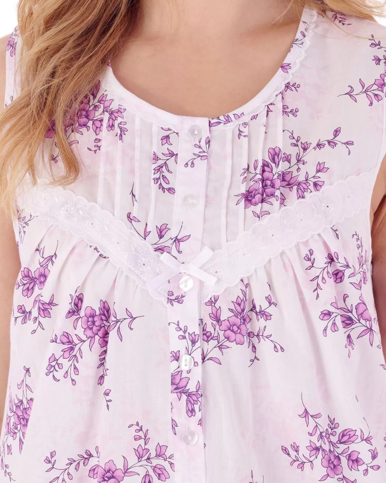 Slenderella Nighties | Floral Sleeveless Woven Nightdress - Lilac