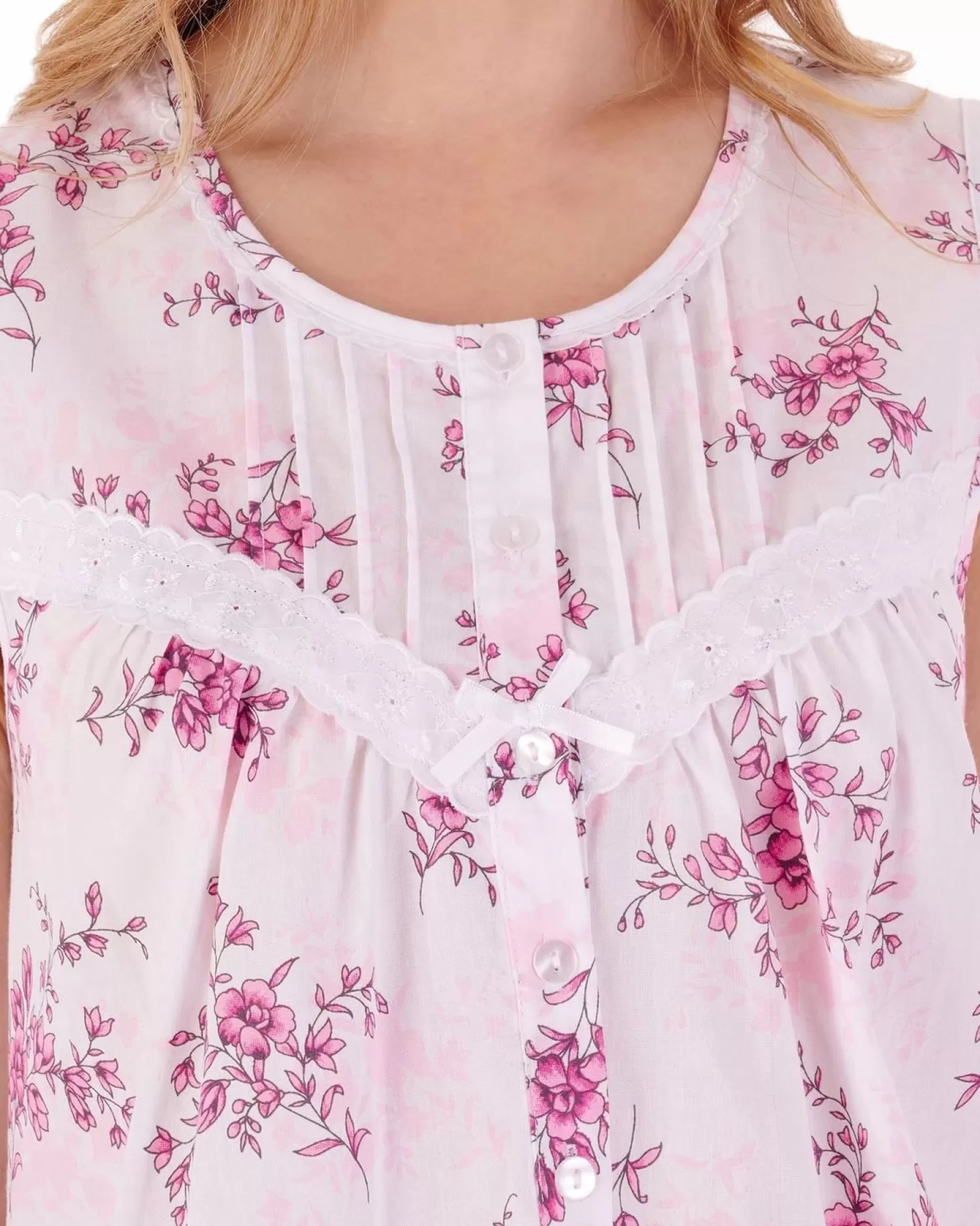 Slenderella Nighties | Floral Sleeveless Woven Nightdress - Pink