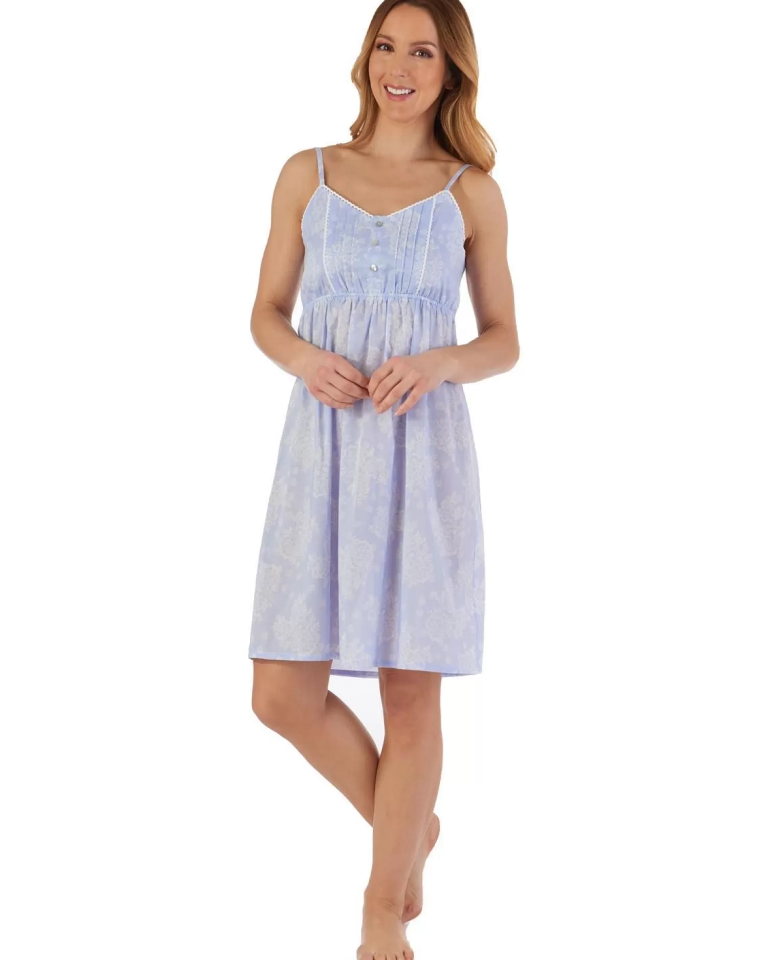 Slenderella Nighties | Floral Woven Chemise - Blue