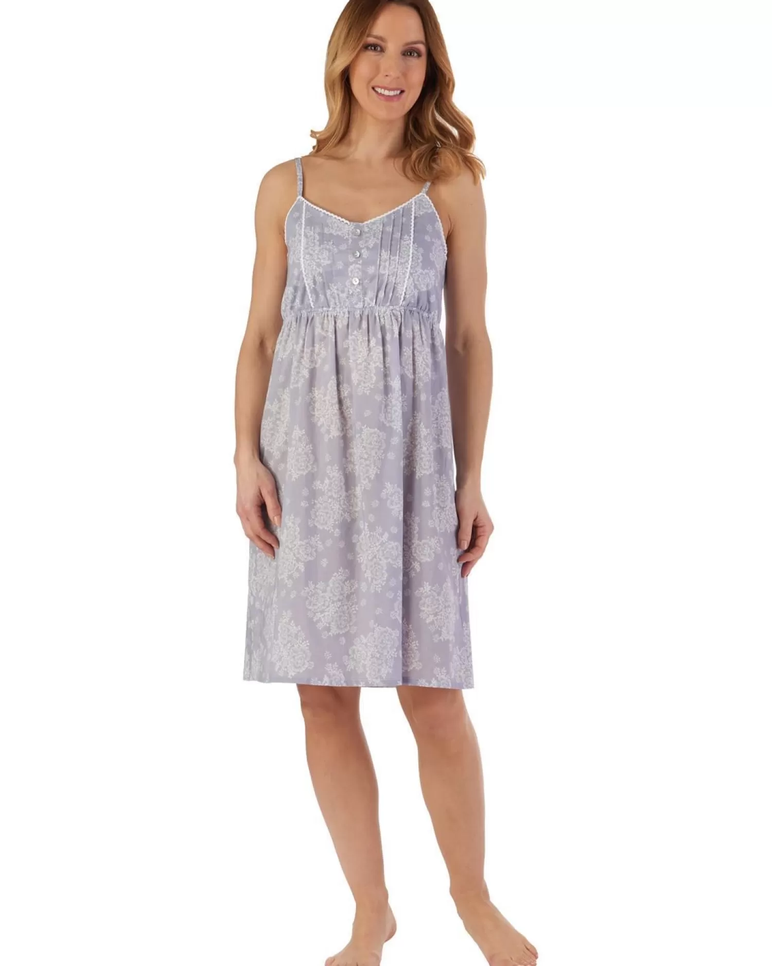 Slenderella Nighties | Floral Woven Chemise - Grey