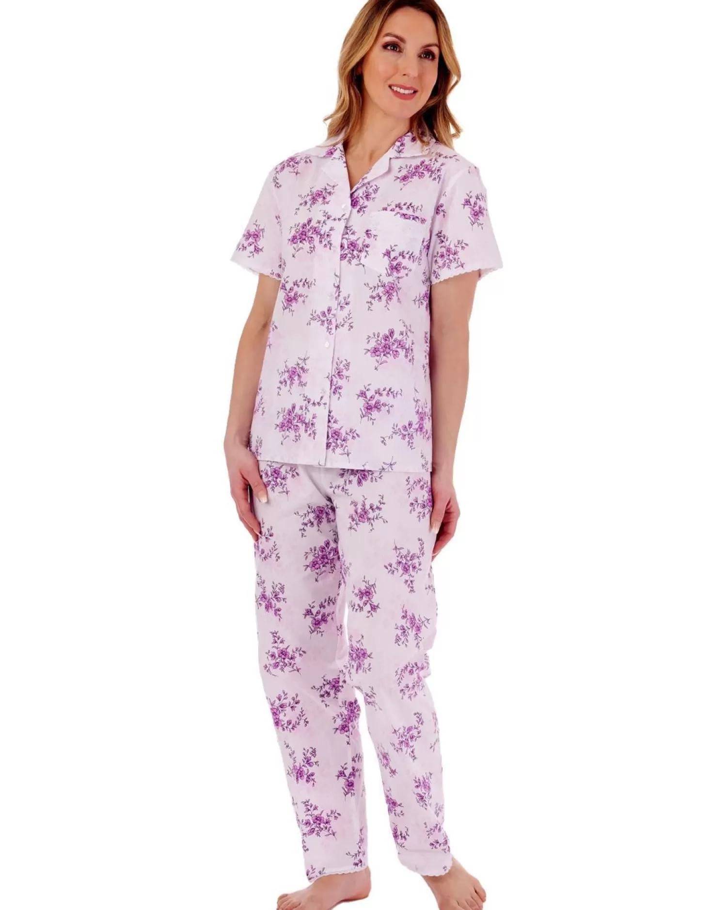 Slenderella Nighties | Floral Woven Pyjamas - Lilac