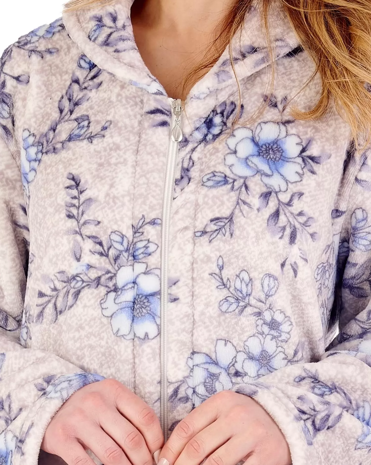 Slenderella Dressing Gowns | Floral Zip Dressing Gown - Blue