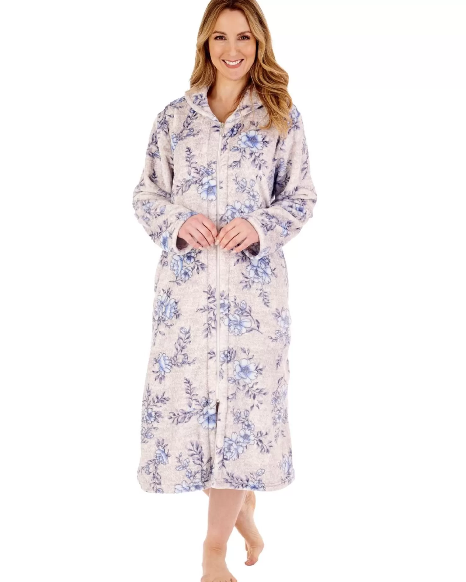 Slenderella Dressing Gowns | Floral Zip Dressing Gown - Blue