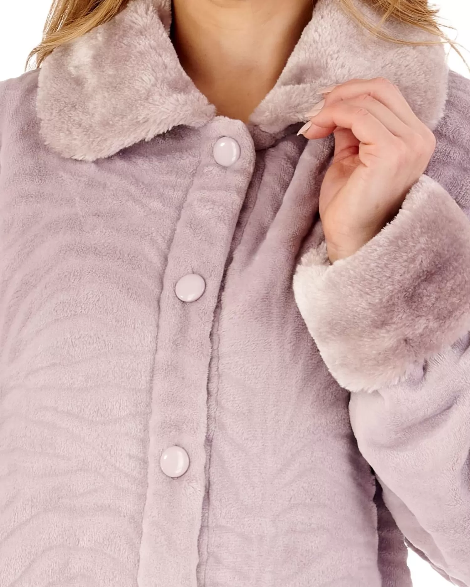 Slenderella Dressing Gowns | Fur Collar Embossed Button Dressing Gown - Grey