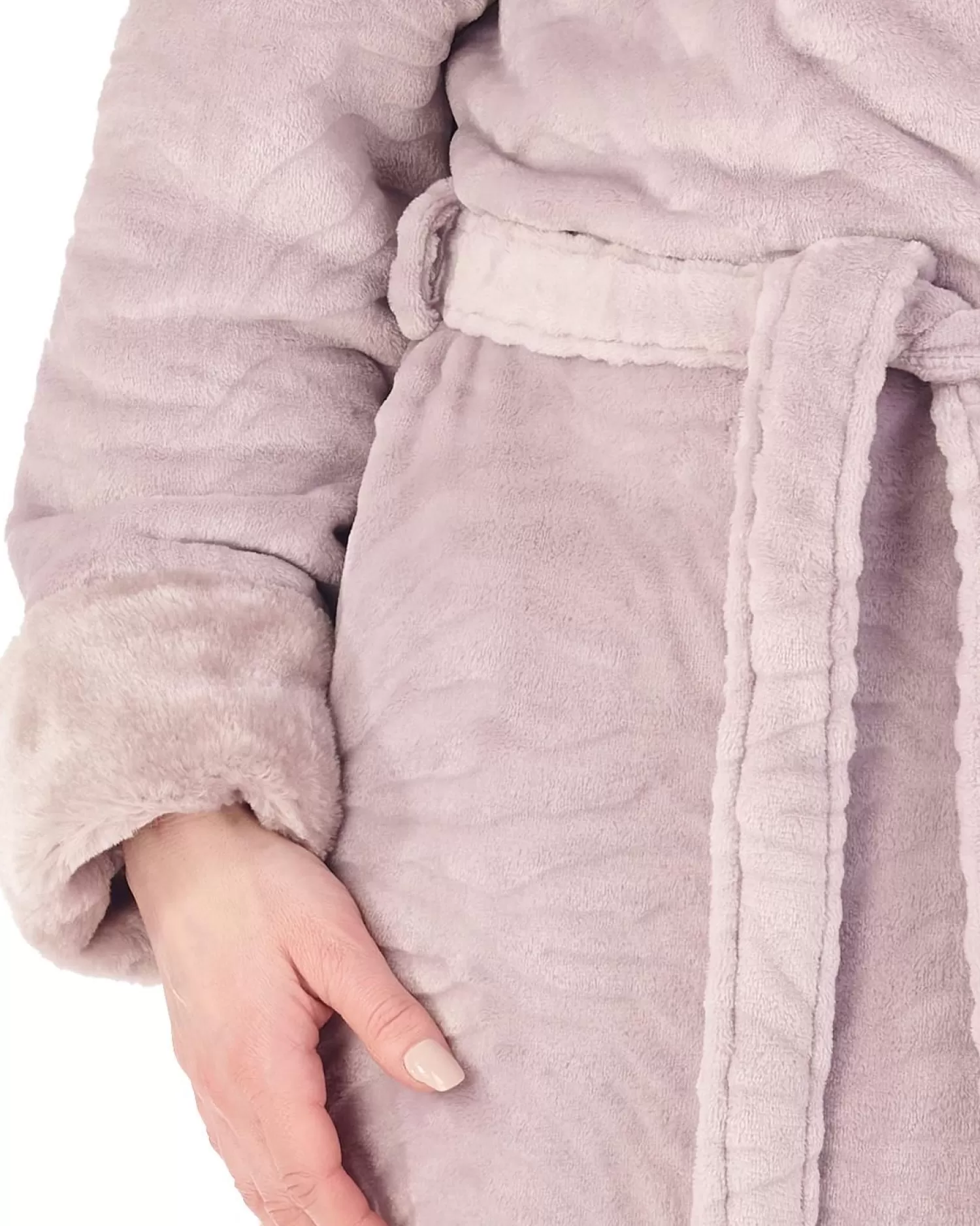 Slenderella Dressing Gowns | Fur Collar Embossed Wrap Dressing Gown - Grey