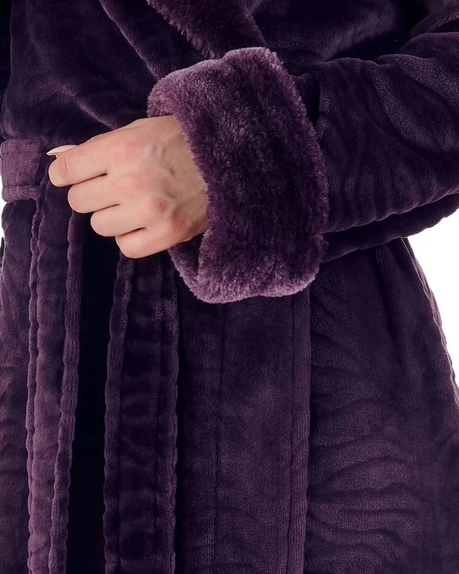 Slenderella Dressing Gowns | Fur Collar Embossed Wrap Dressing Gown - Purple