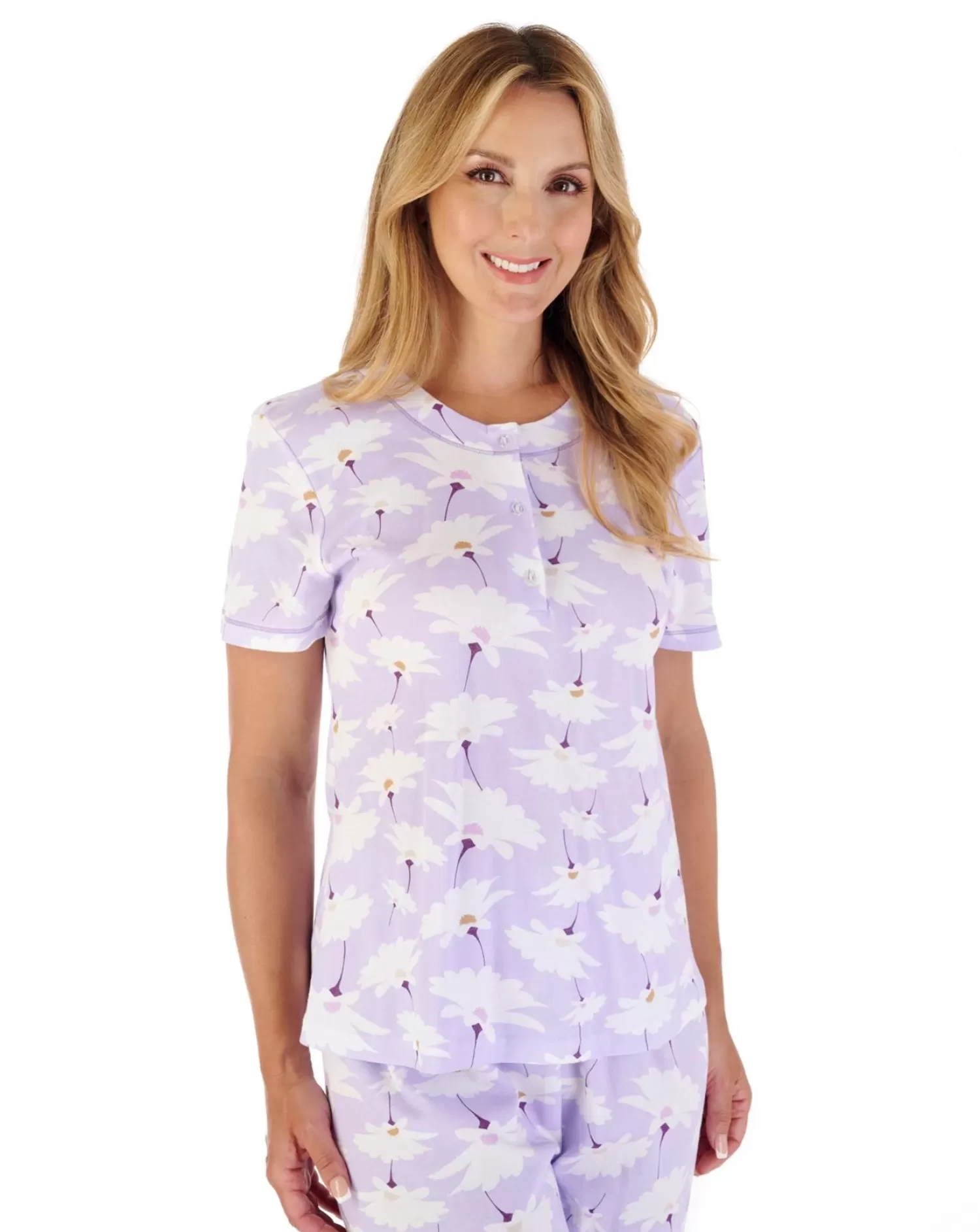 Slenderella Pyjamas | Large Floral Print Short Sleeve Pyjamas - Lilac