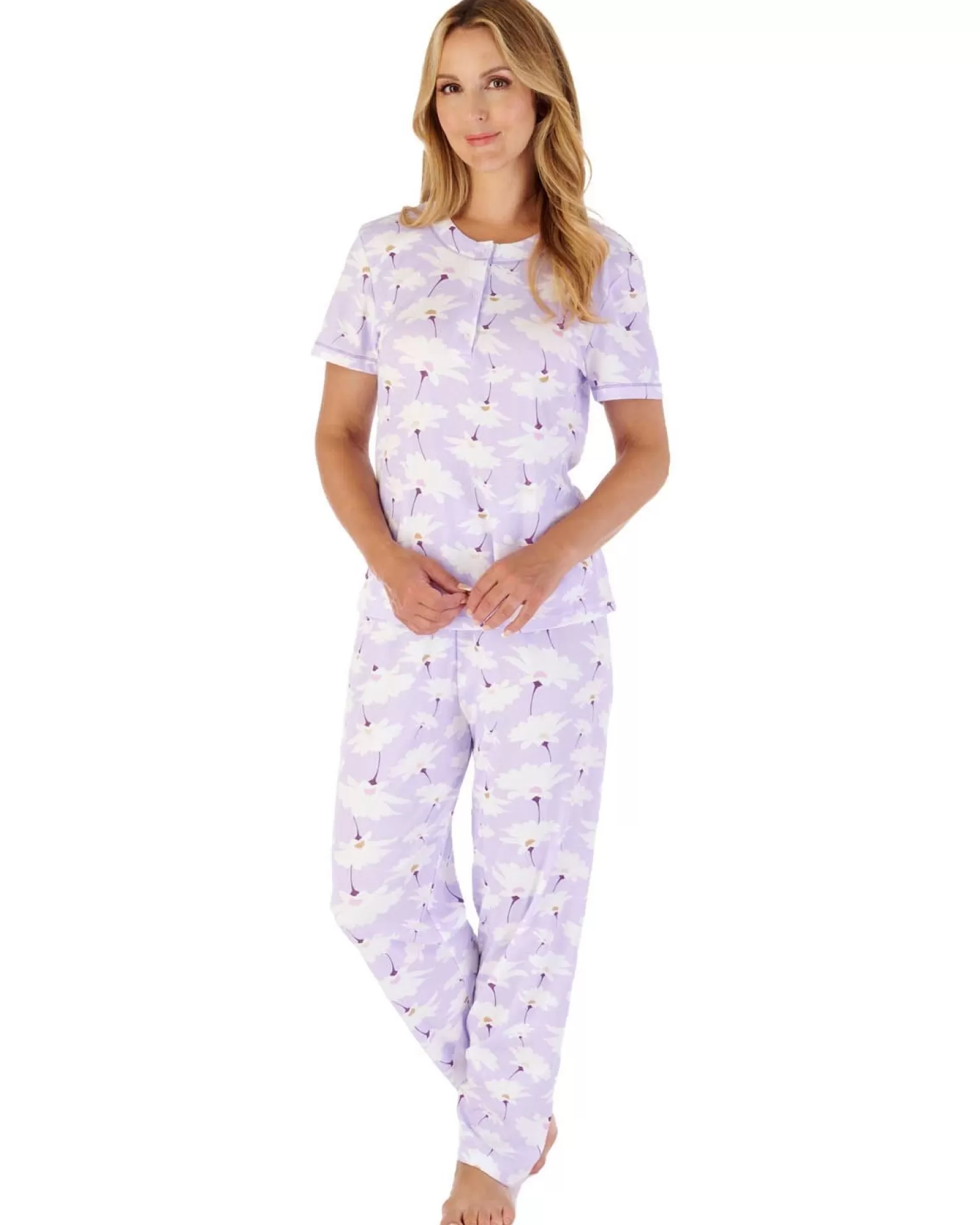 Slenderella Pyjamas | Large Floral Print Short Sleeve Pyjamas - Lilac
