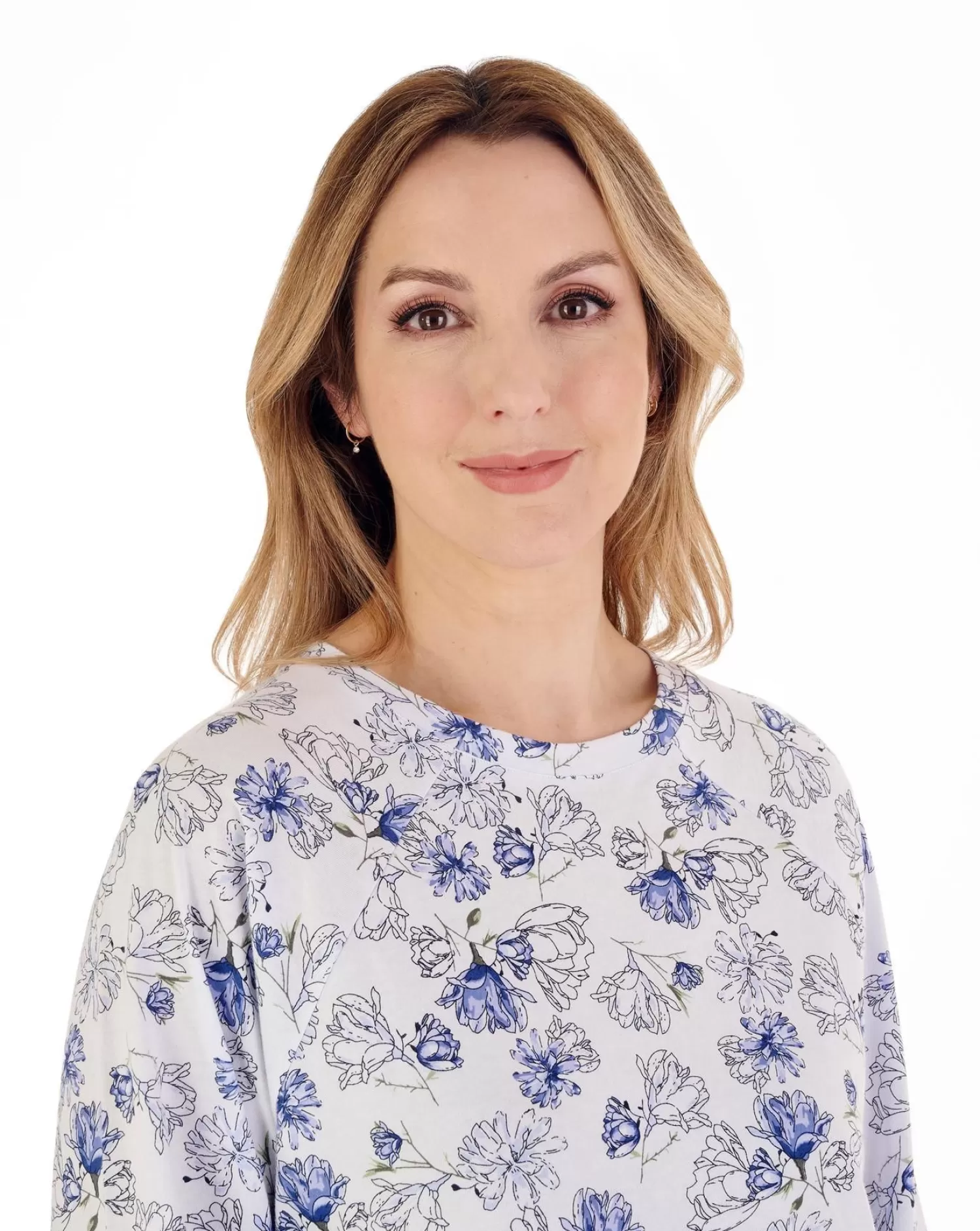 Slenderella Pyjamas | Long Sleeve Modern Floral Jersey Pyjamas - Blue