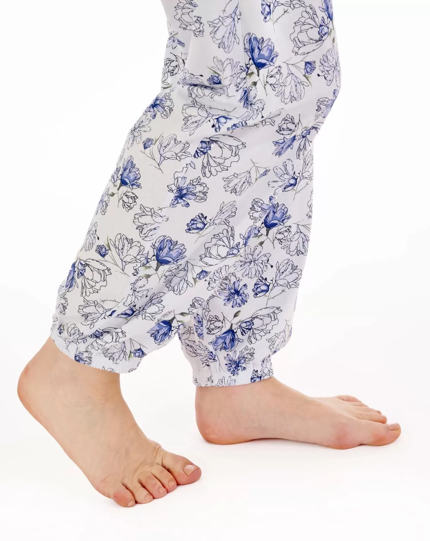 Slenderella Pyjamas | Long Sleeve Modern Floral Jersey Pyjamas - Blue