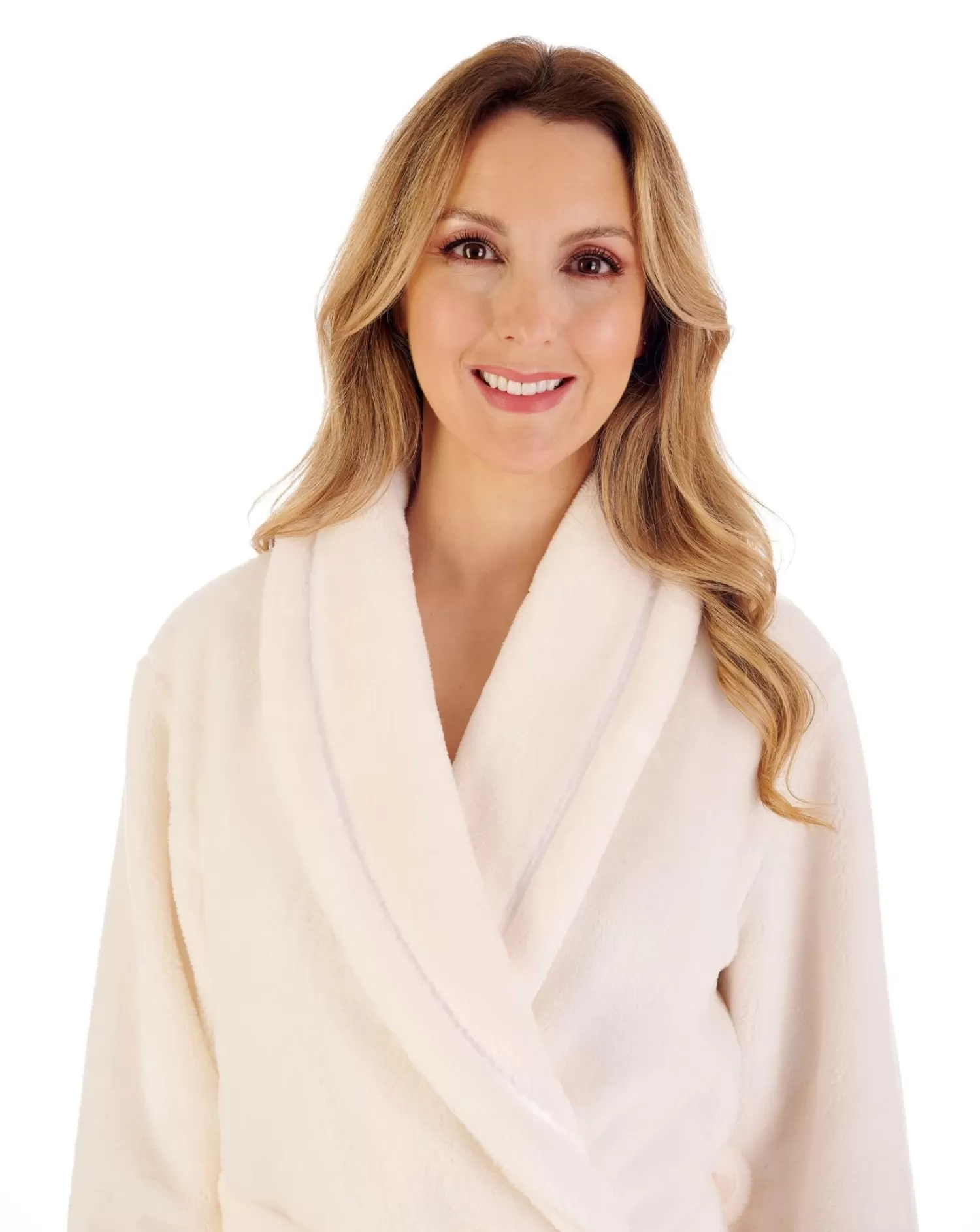 Slenderella Dressing Gowns | Luxury Flannel Fleece Long Robe - Cream