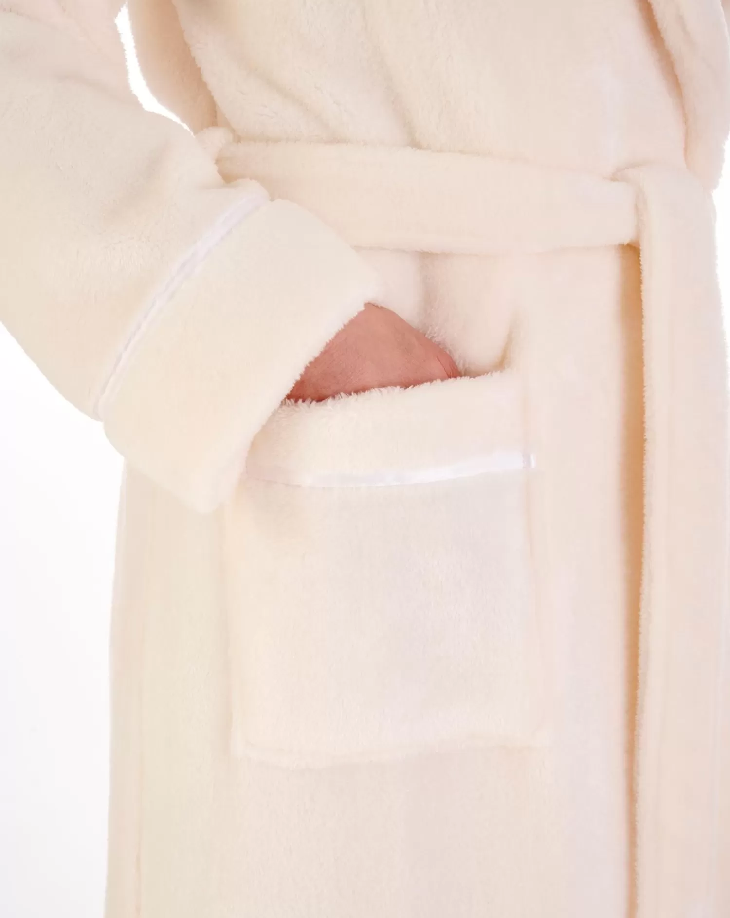 Slenderella Dressing Gowns | Luxury Flannel Fleece Long Robe - Cream