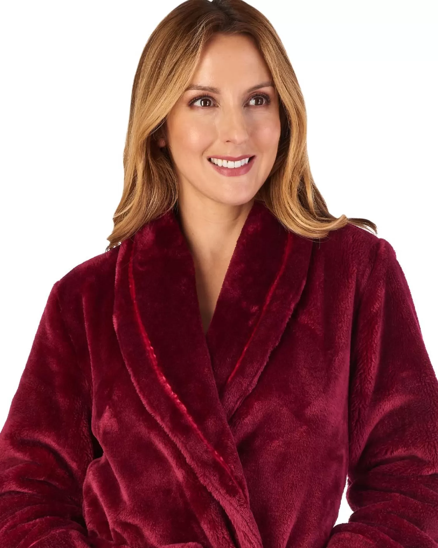 Slenderella Dressing Gowns | Luxury Flannel Fleece Long Robe - Raspberry