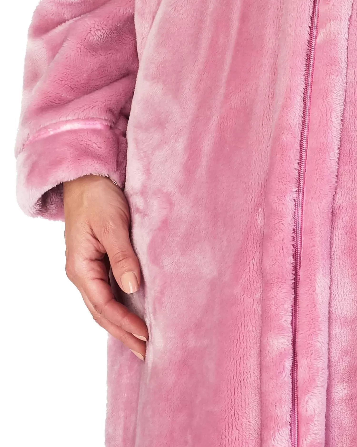 Slenderella Dressing Gowns | Luxury Flannel Fleece Zip Dressing Gown - Mauve