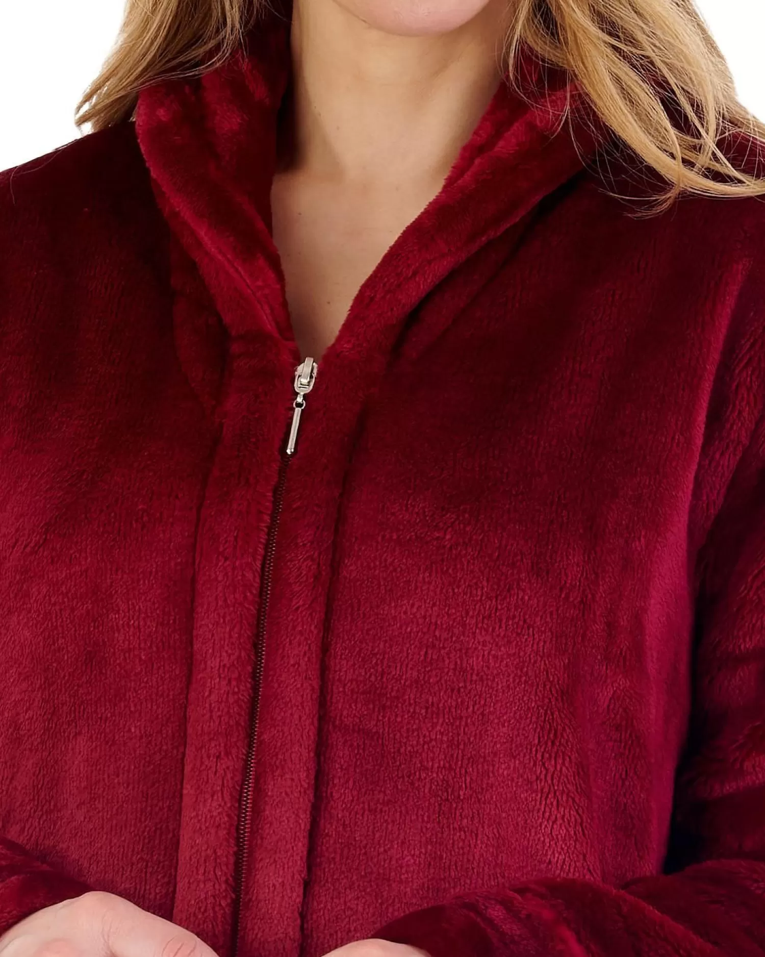 Slenderella Dressing Gowns | Luxury Flannel Fleece Zip Dressing Gown - Raspberry