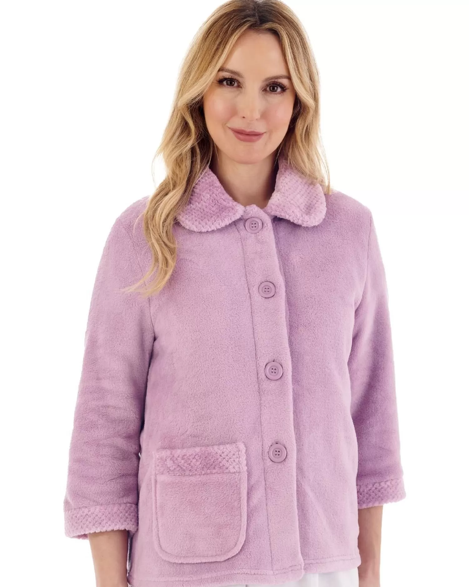 Slenderella Dressing Gowns | Mini Waffle Button Bed Jacket - Heather