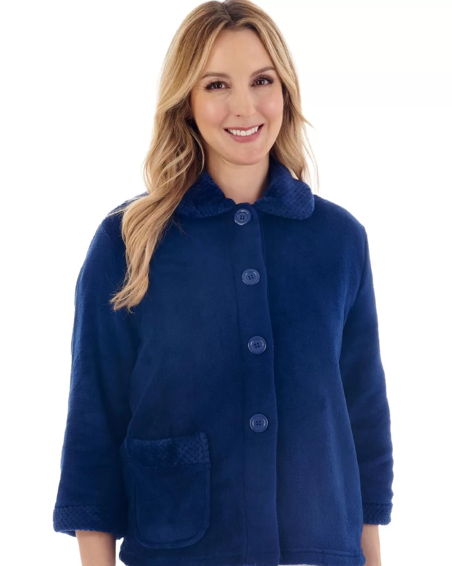 Slenderella Dressing Gowns | Mini Waffle Button Bed Jacket - Navy