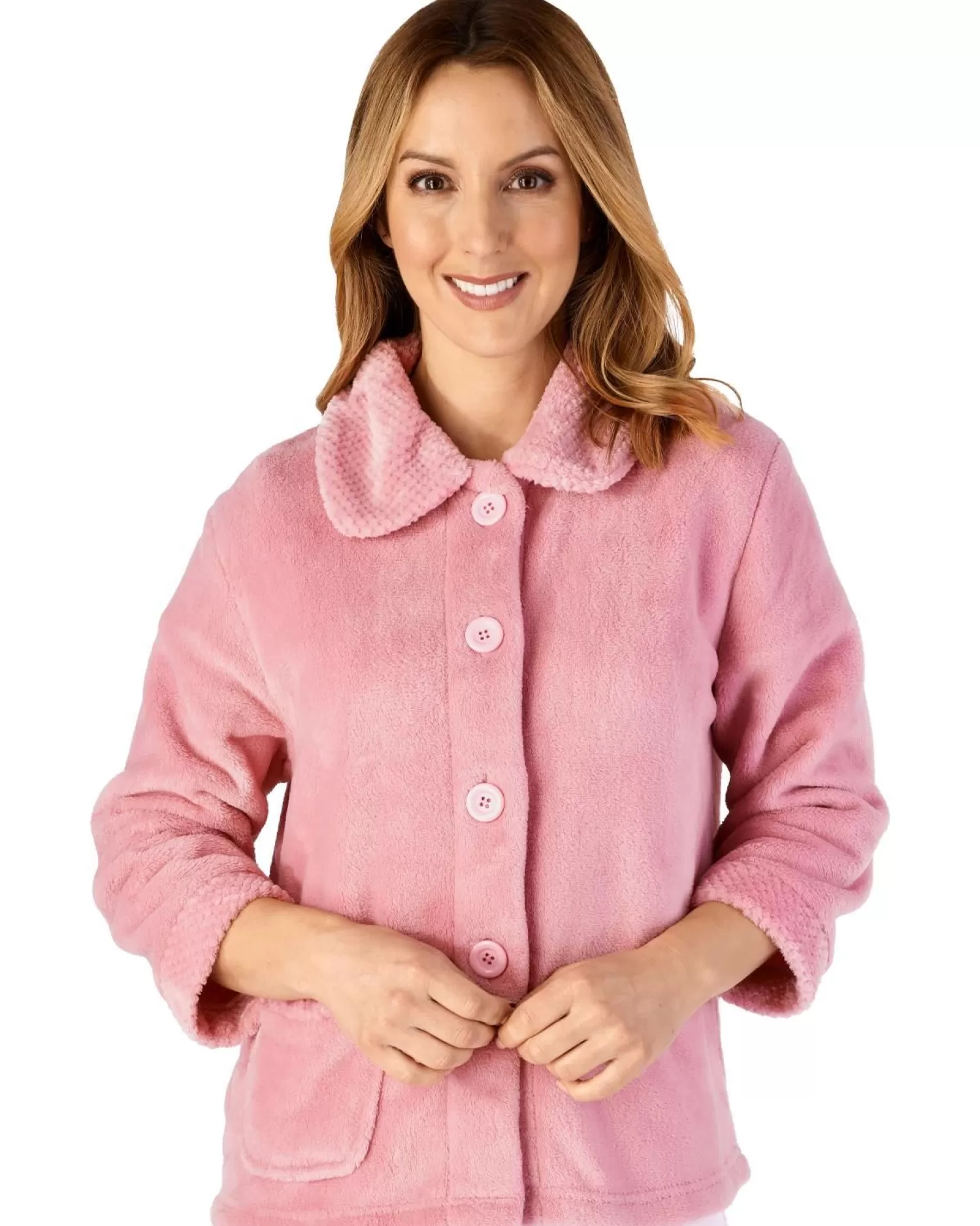 Slenderella Dressing Gowns | Mini Waffle Button Bed Jacket - Pink