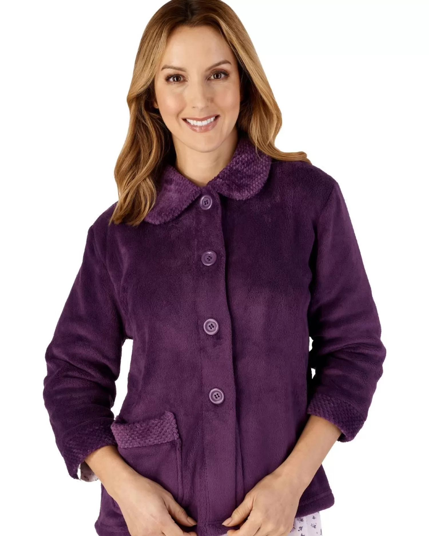 Slenderella Dressing Gowns | Mini Waffle Button Bed Jacket - Plum