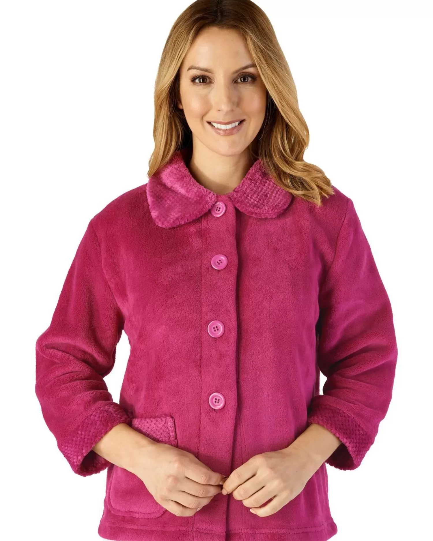 Slenderella Dressing Gowns | Mini Waffle Button Bed Jacket - Raspberry