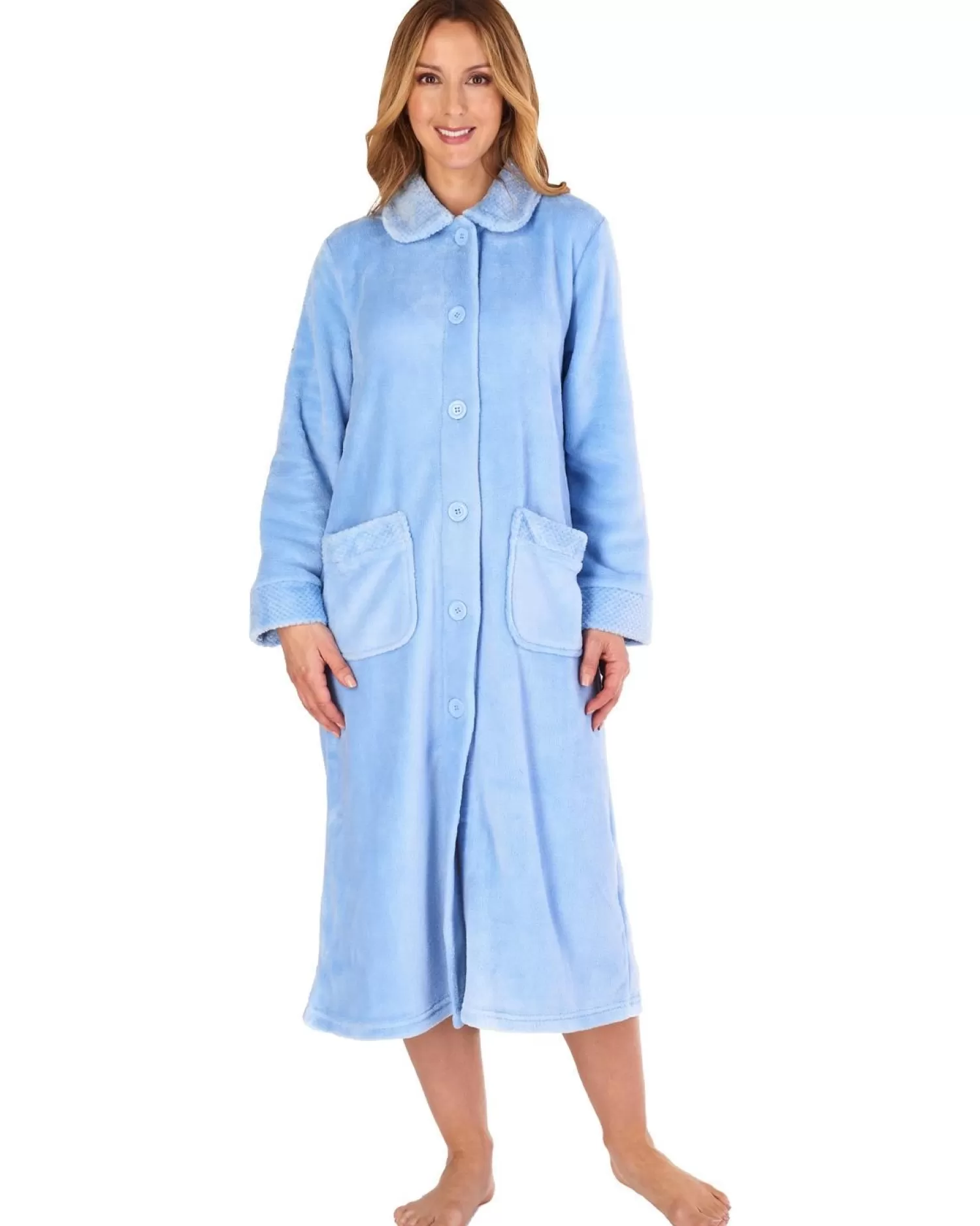 Slenderella Dressing Gowns | Mini Waffle Button Dressing Gown - Blue