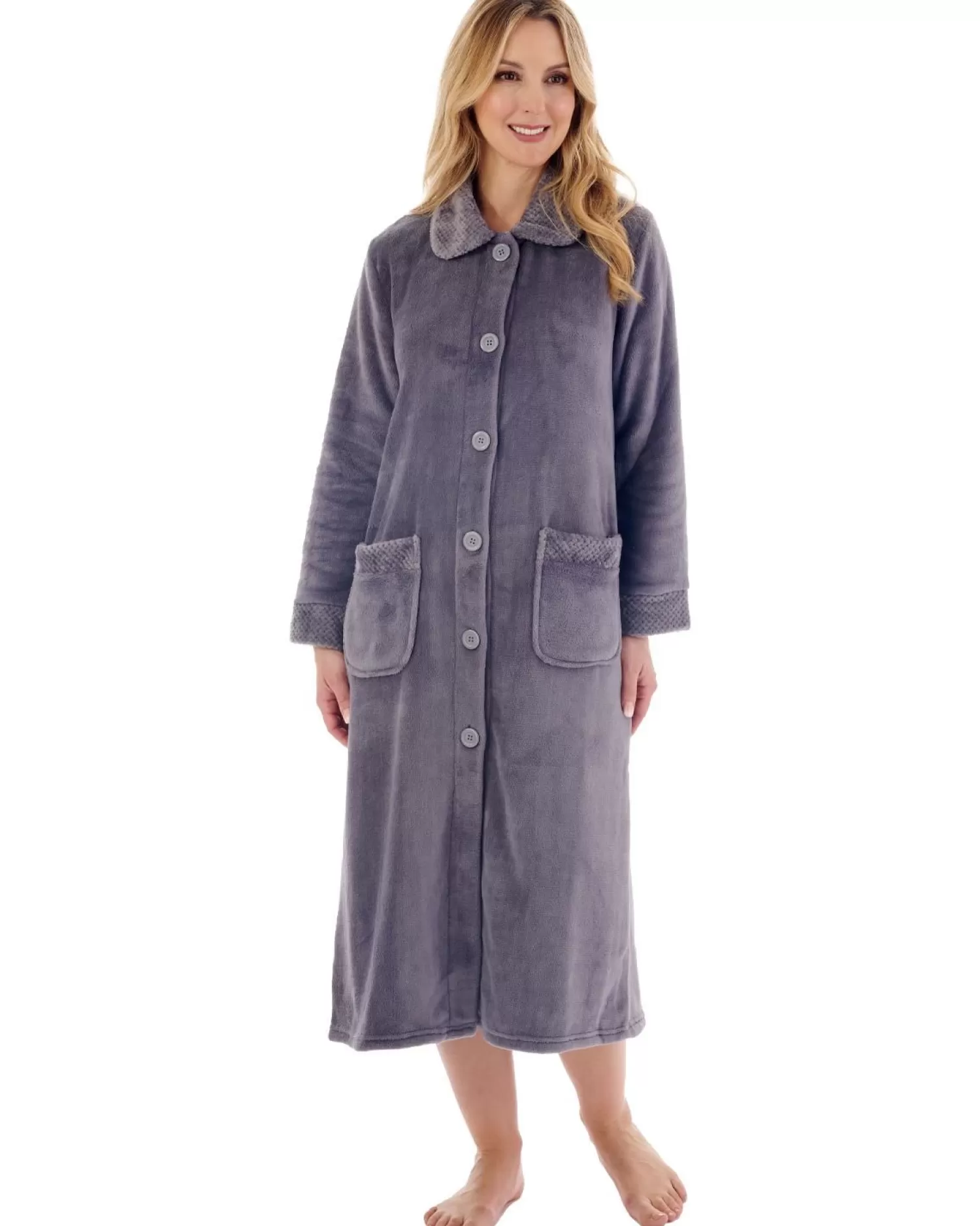 Slenderella Dressing Gowns | Mini Waffle Button Dressing Gown - Grey