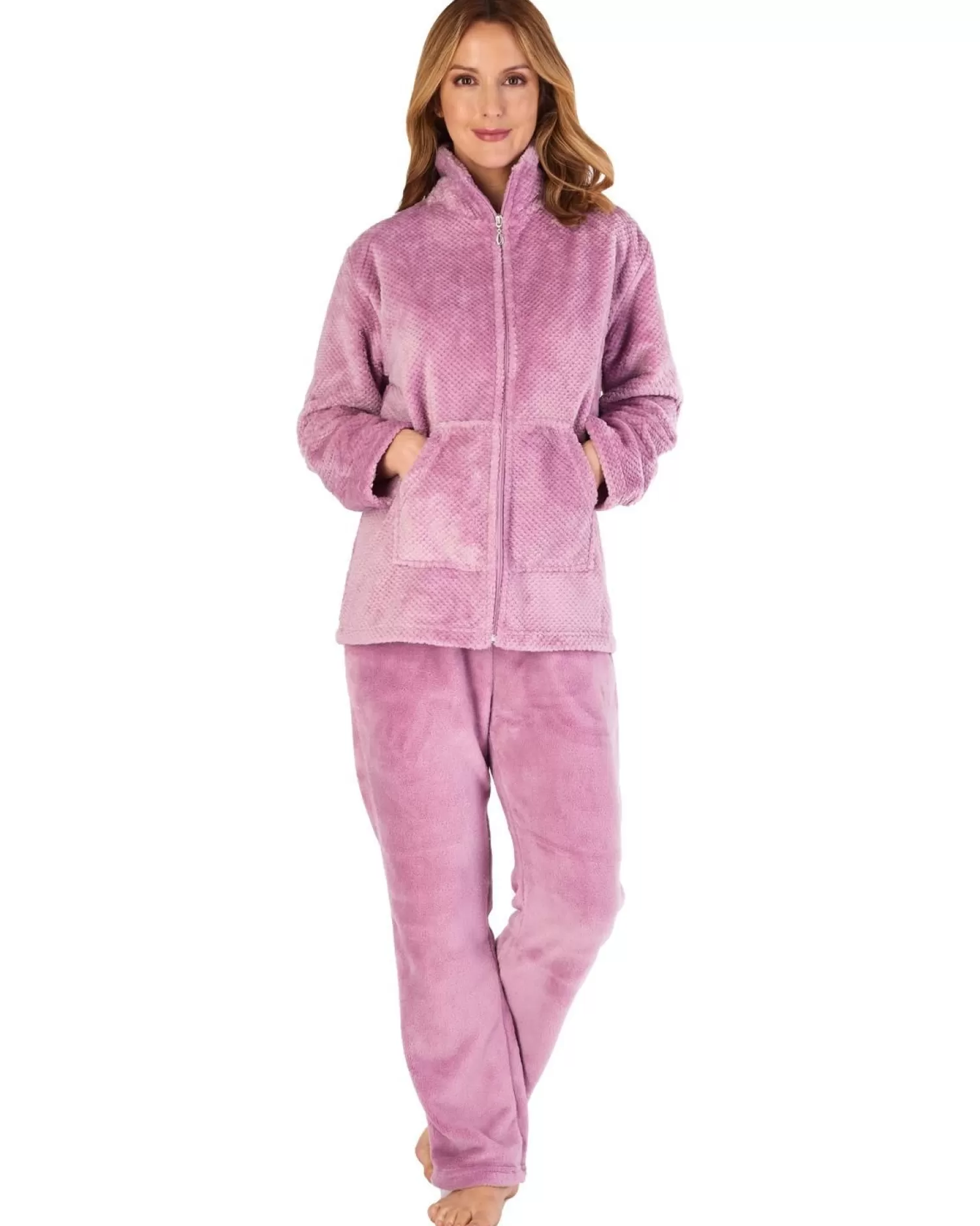 Slenderella Pyjamas | Mini Waffle Zip Up Fleece Pyjamas - Heather