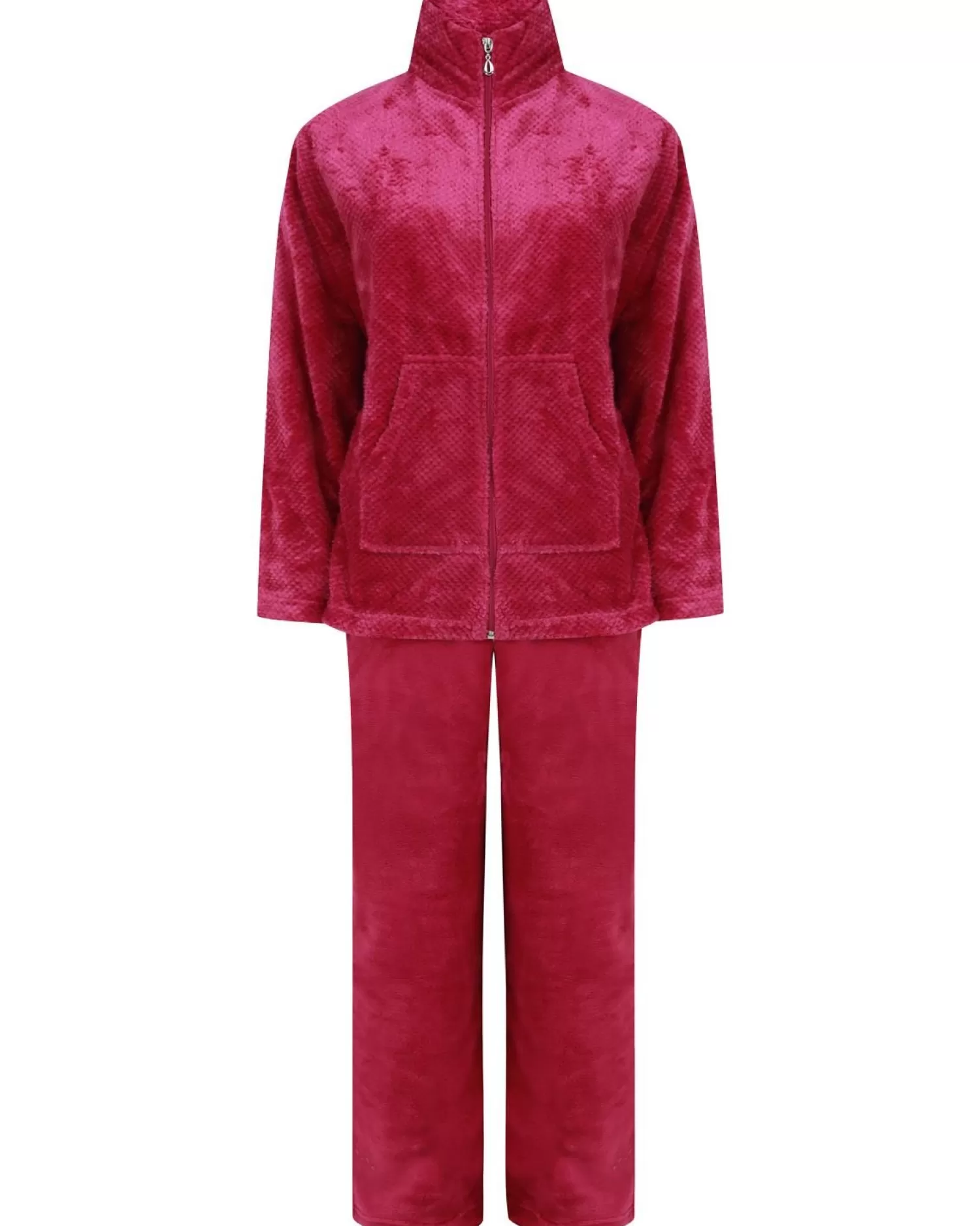 Slenderella Pyjamas | Mini Waffle Zip Up Fleece Pyjamas - Raspberry