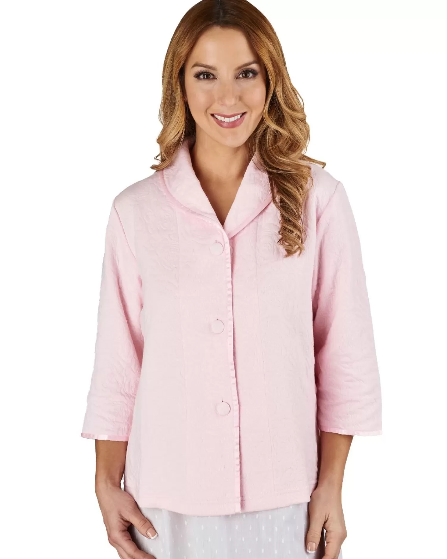 Slenderella Dressing Gowns | Mock Quilt Bed Jacket - Pink