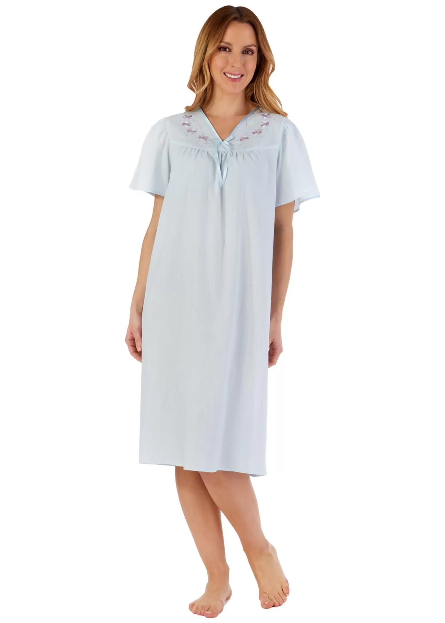 Slenderella Nighties | Open Back Polycotton Nightie - Blue