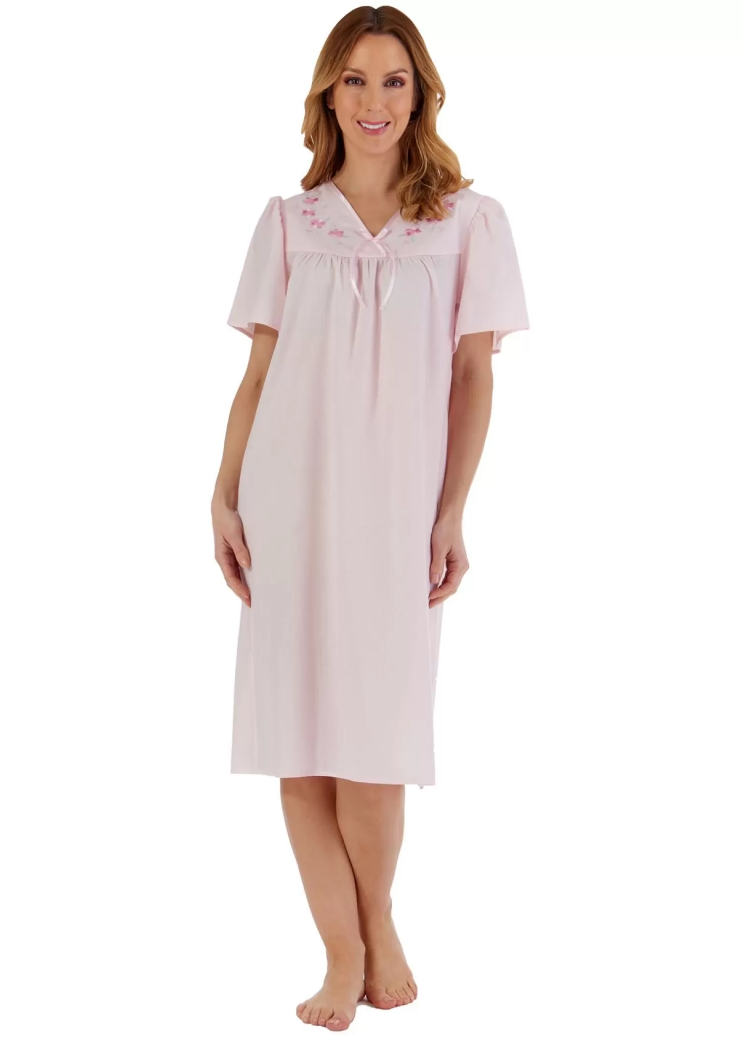 Slenderella Nighties | Open Back Polycotton Nightie - Pink