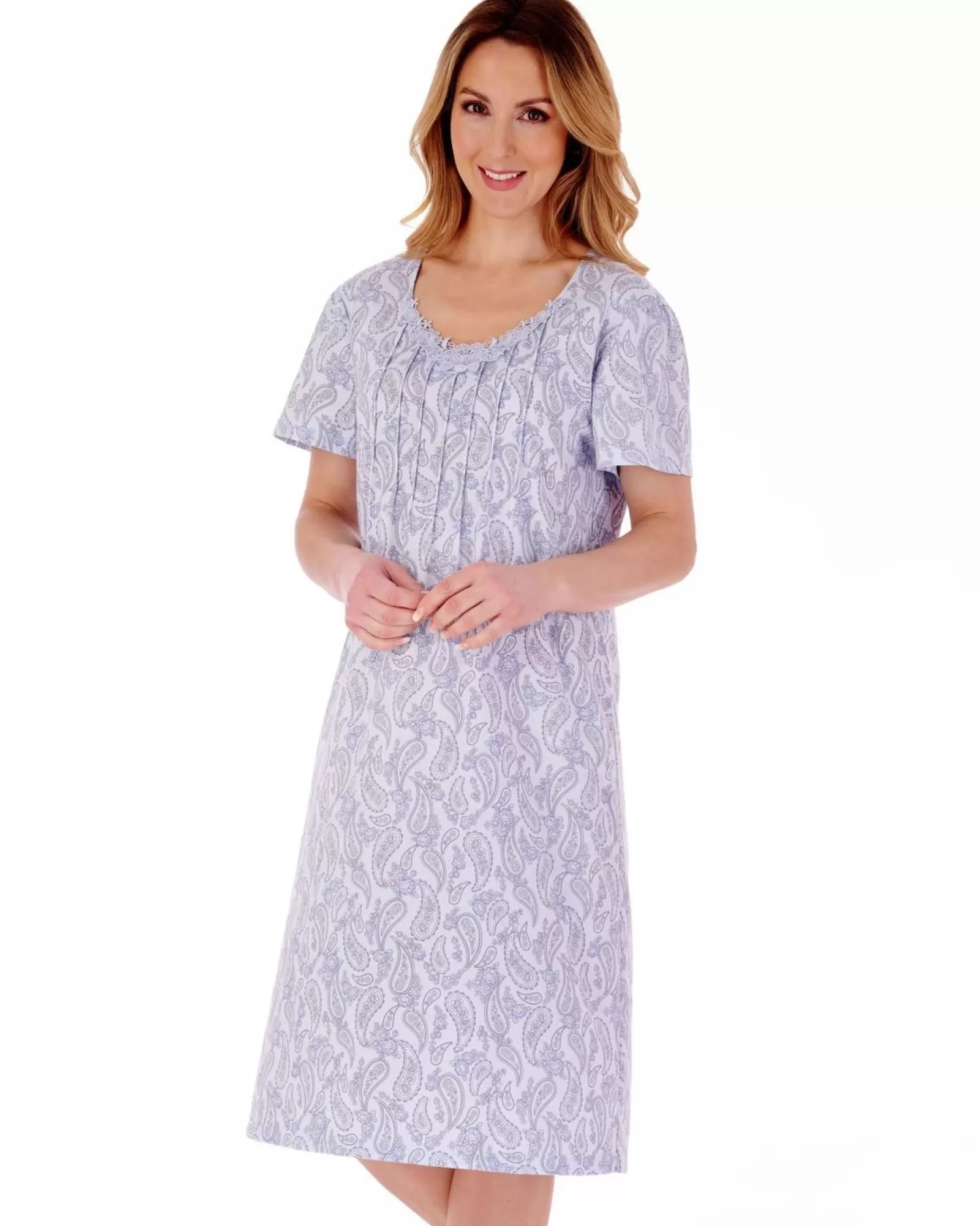 Slenderella Nighties | Paisley Floral 42" Nightie - Blue