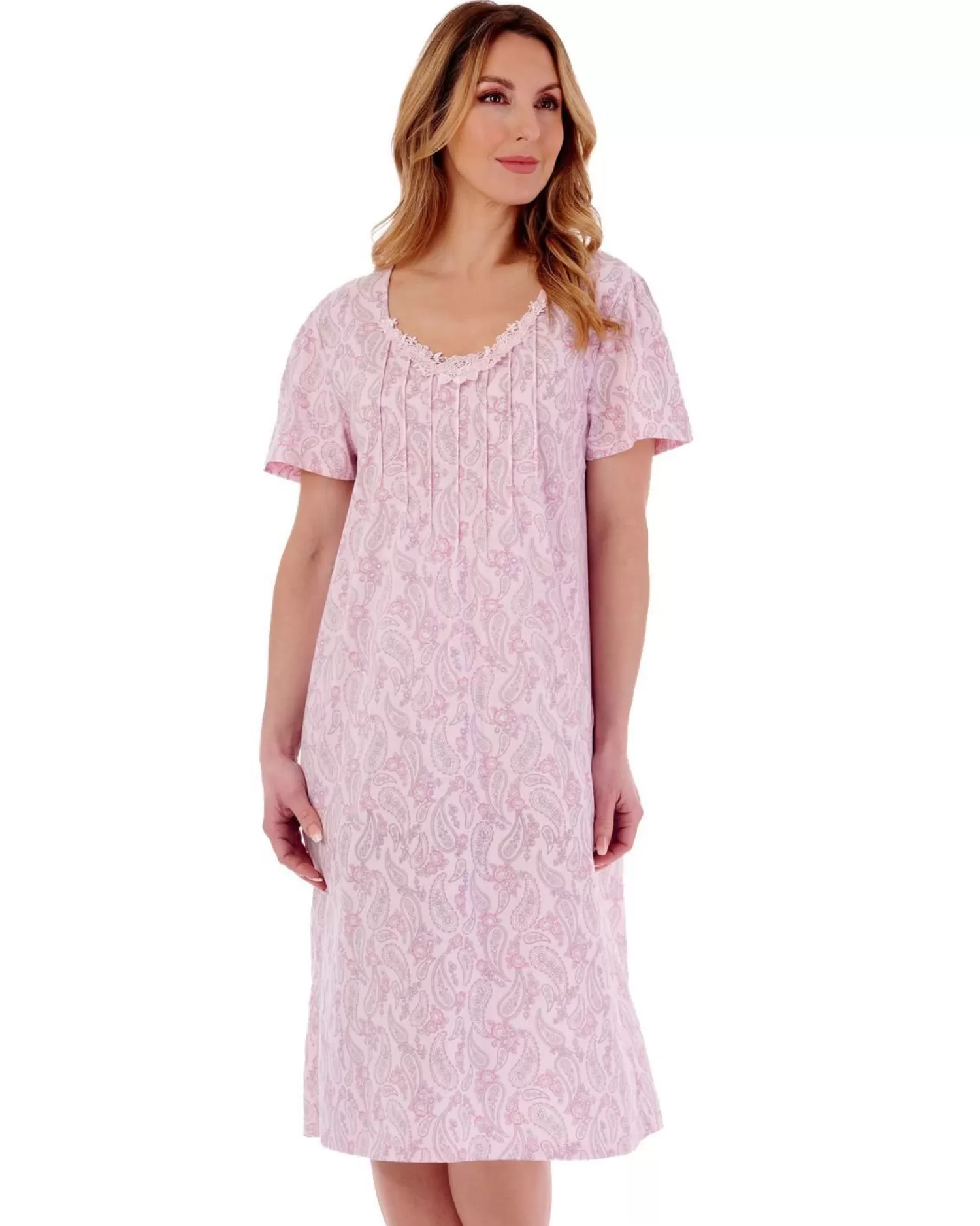 Slenderella Nighties | Paisley Floral 42" Nightie - Pink