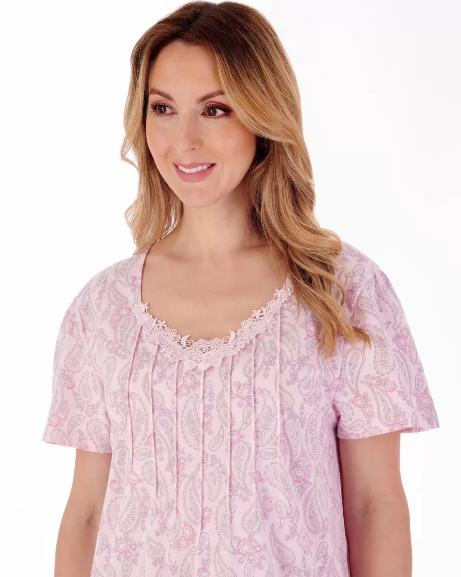 Slenderella Nighties | Paisley Floral 42" Nightie - Pink