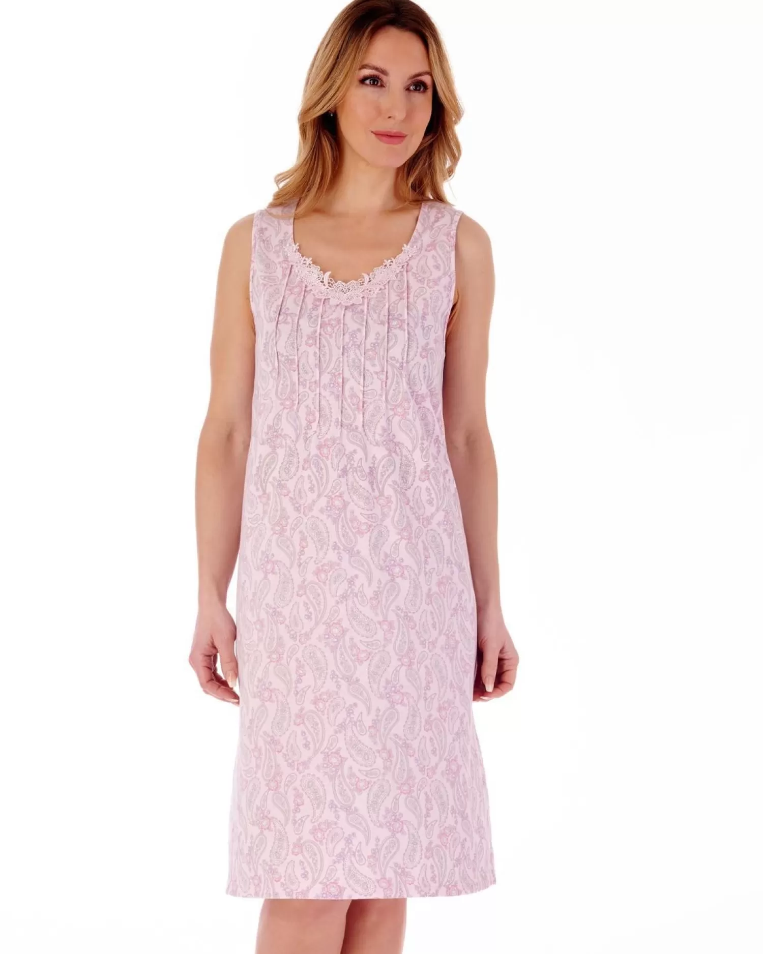 Slenderella Nighties | Paisley Floral Broad Shoulder Nightie - Pink