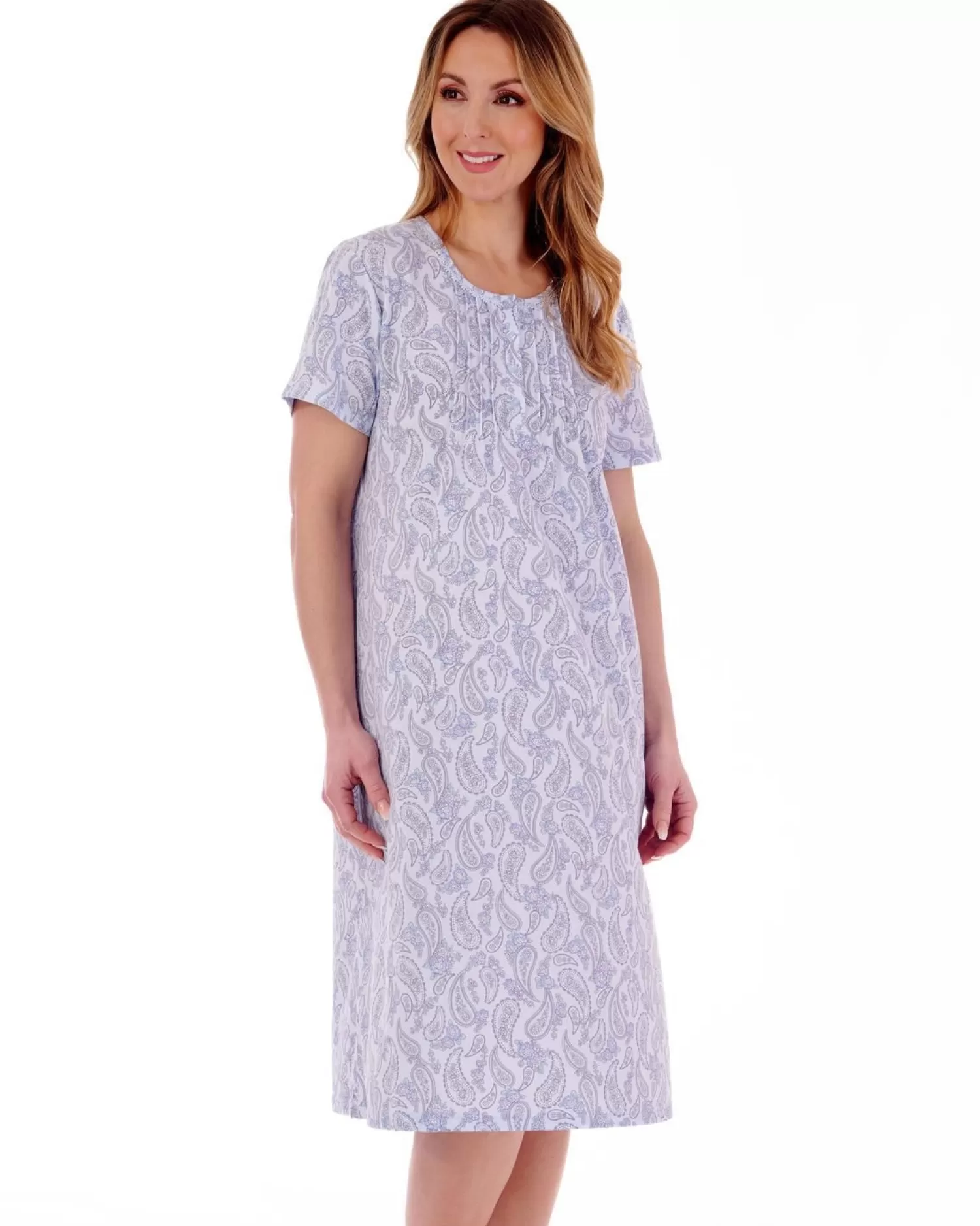 Slenderella Nighties | Paisley Floral Short Sleeve Nightie - Blue