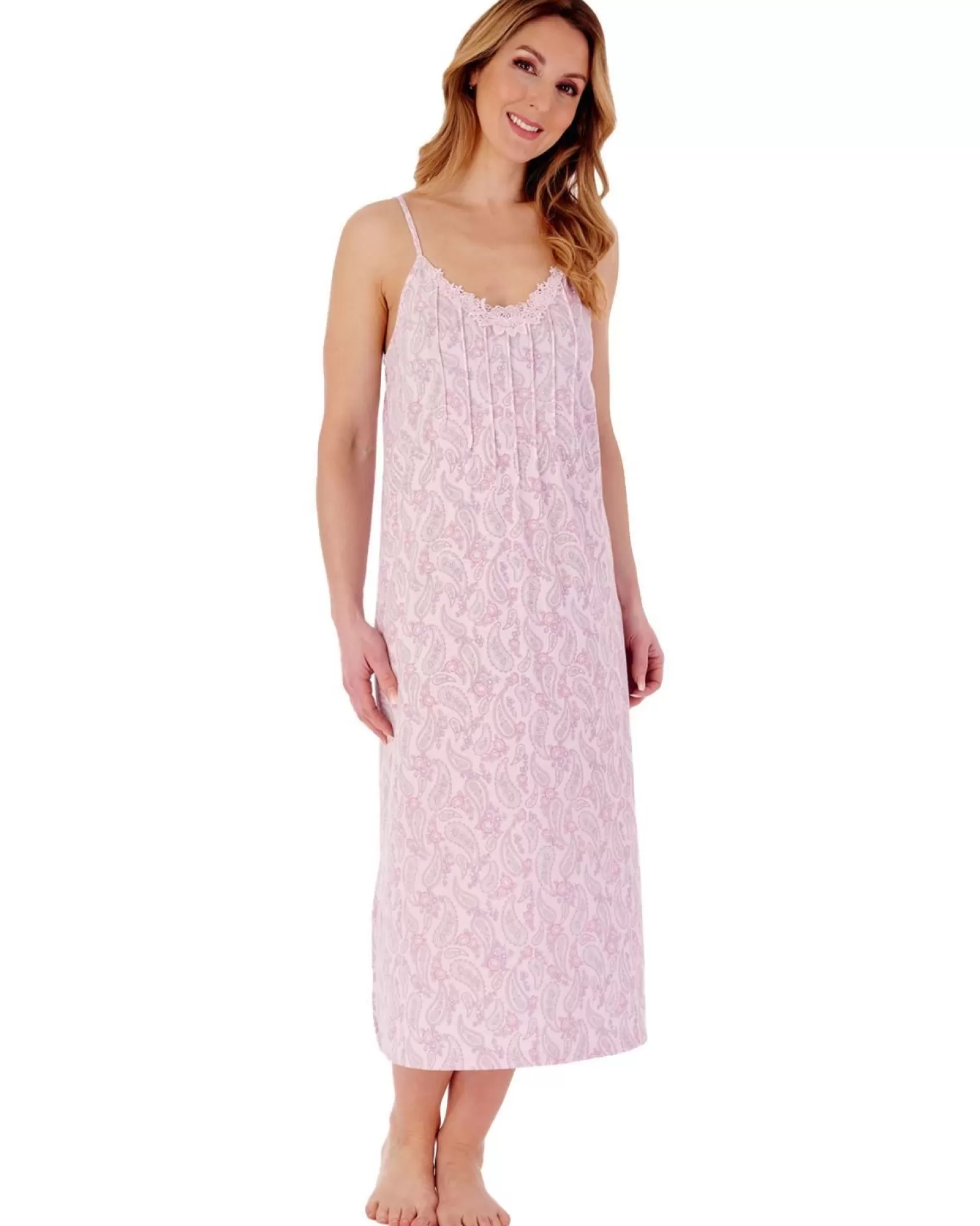 Slenderella Nighties | Paisley Floral Strappy Nightie - Pink